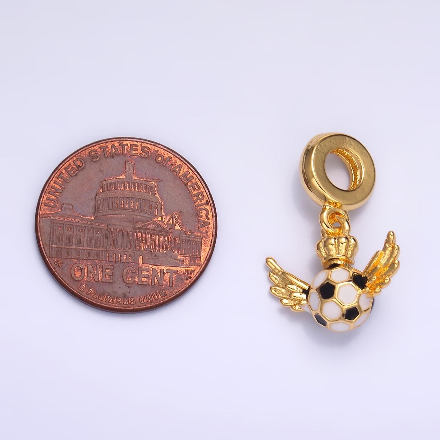 24k gold filled Wing soccer ball charm sport theme rondelle bail for drop pendant bracelet | C888