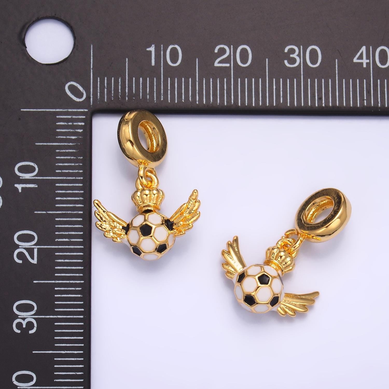 24k gold filled Wing soccer ball charm sport theme rondelle bail for drop pendant bracelet | C888