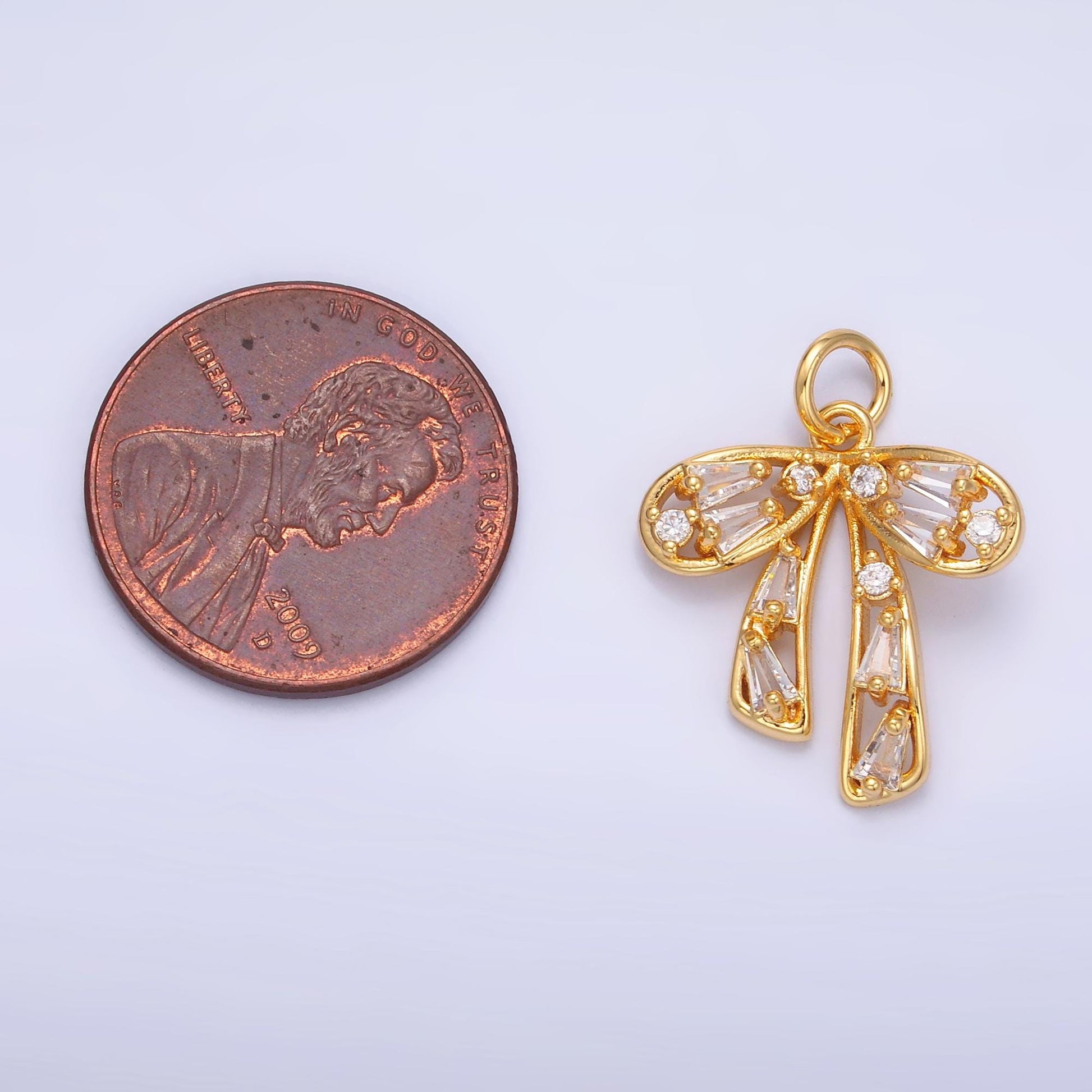 24k gold filled bow charms cz charm clear micro pave bow mini bow pendant cubic zirconia charm for bracelet necklace M261