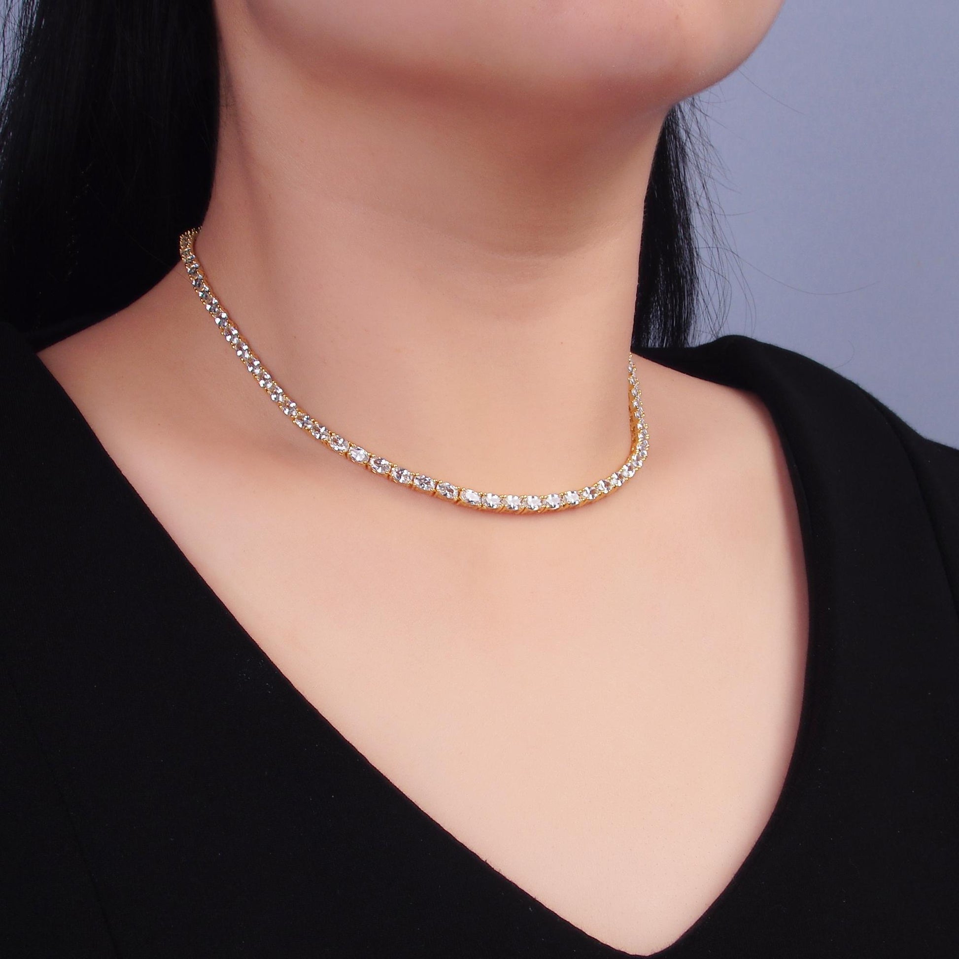 Oval Cubic Zirconia Tennis Necklace , Diamond Necklace , 14K Gold Filled Tennis Necklace, Gift for her WA-3023