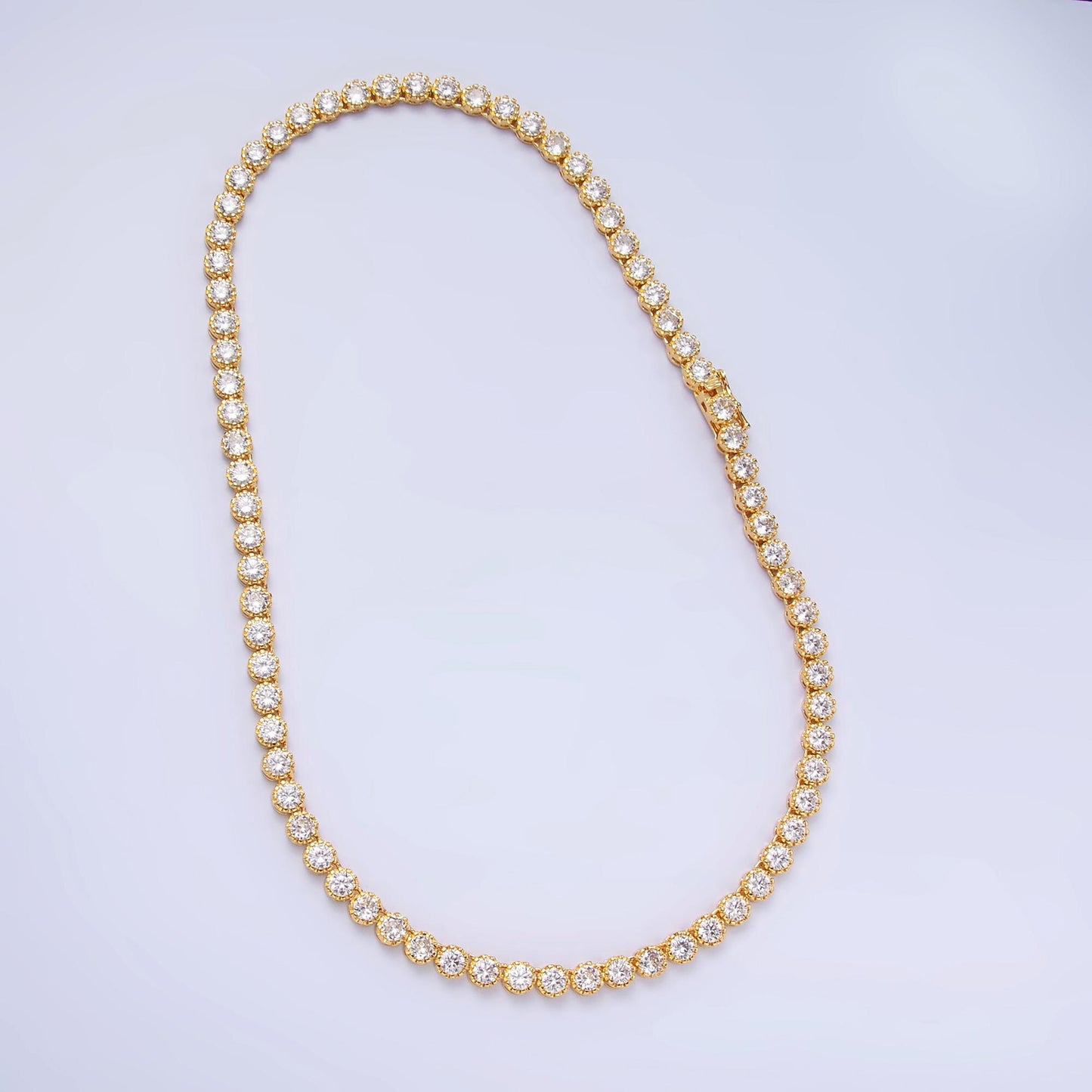 Round Cubic Zirconia Tennis Necklace , Diamond Necklace , 14K Gold Filled Tennis Necklace, Gift for her WA-3025