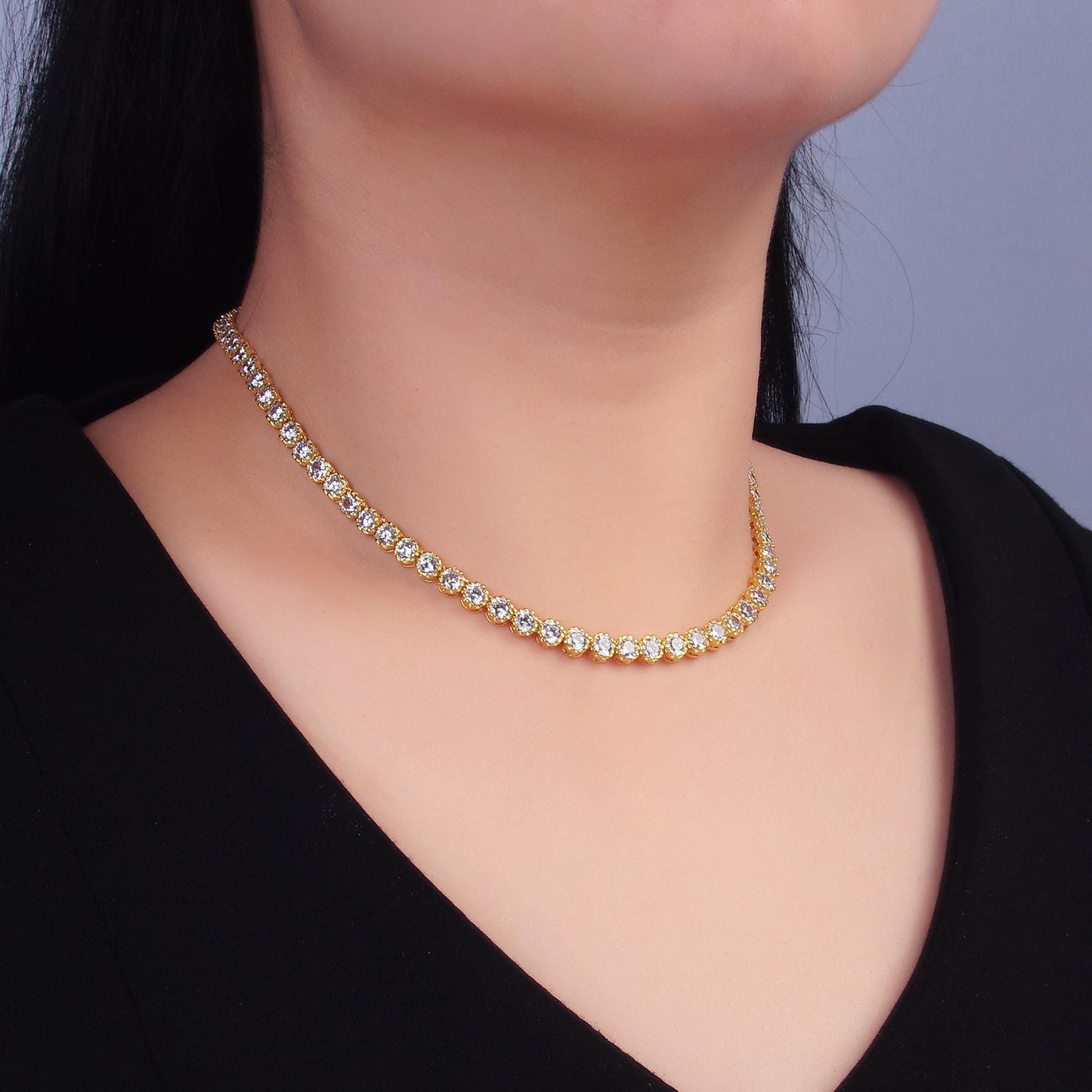 Round Cubic Zirconia Tennis Necklace , Diamond Necklace , 14K Gold Filled Tennis Necklace, Gift for her WA-3025