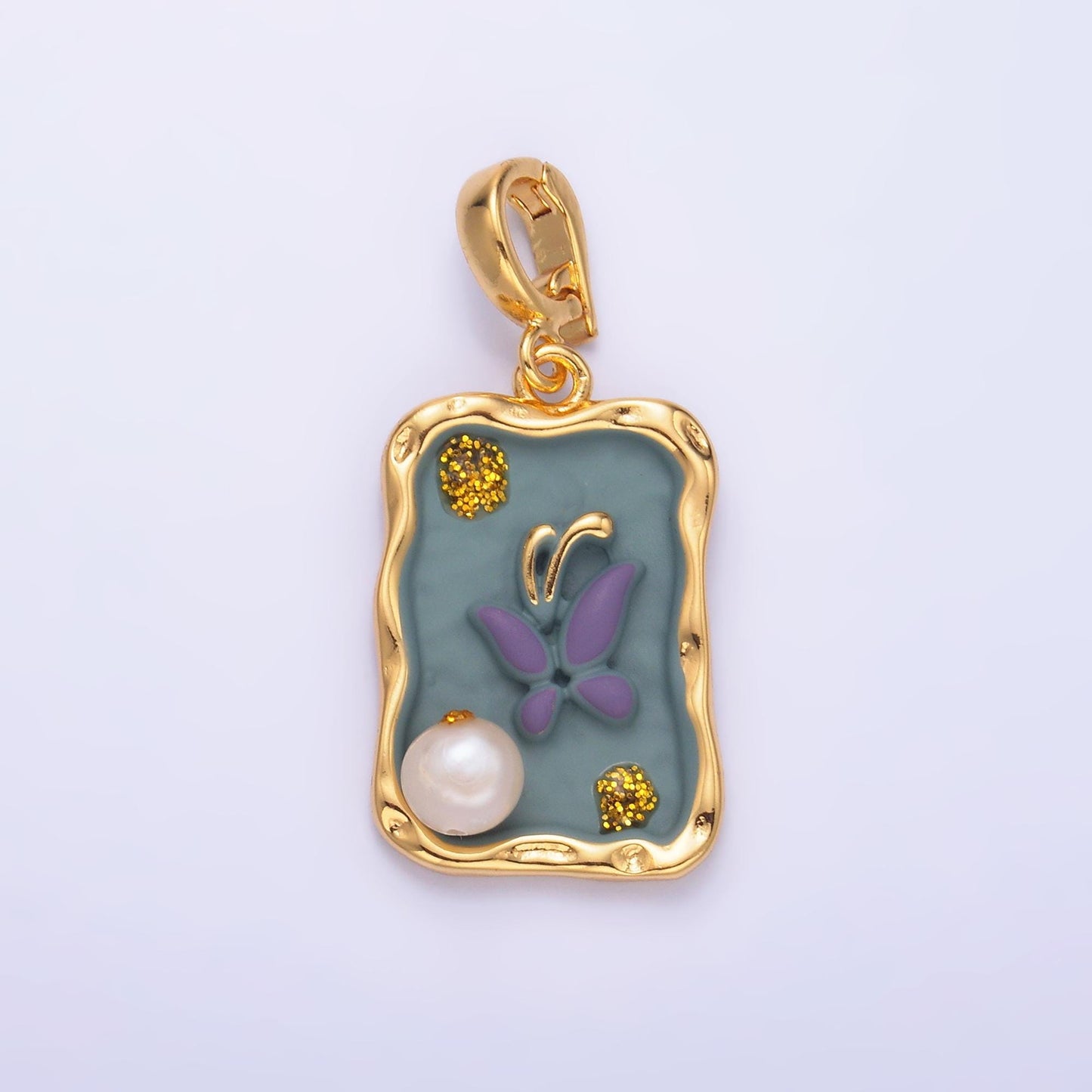 Pearl Butterfly enamel colors 24k gold filled snap latch bail pendant | AA-1464