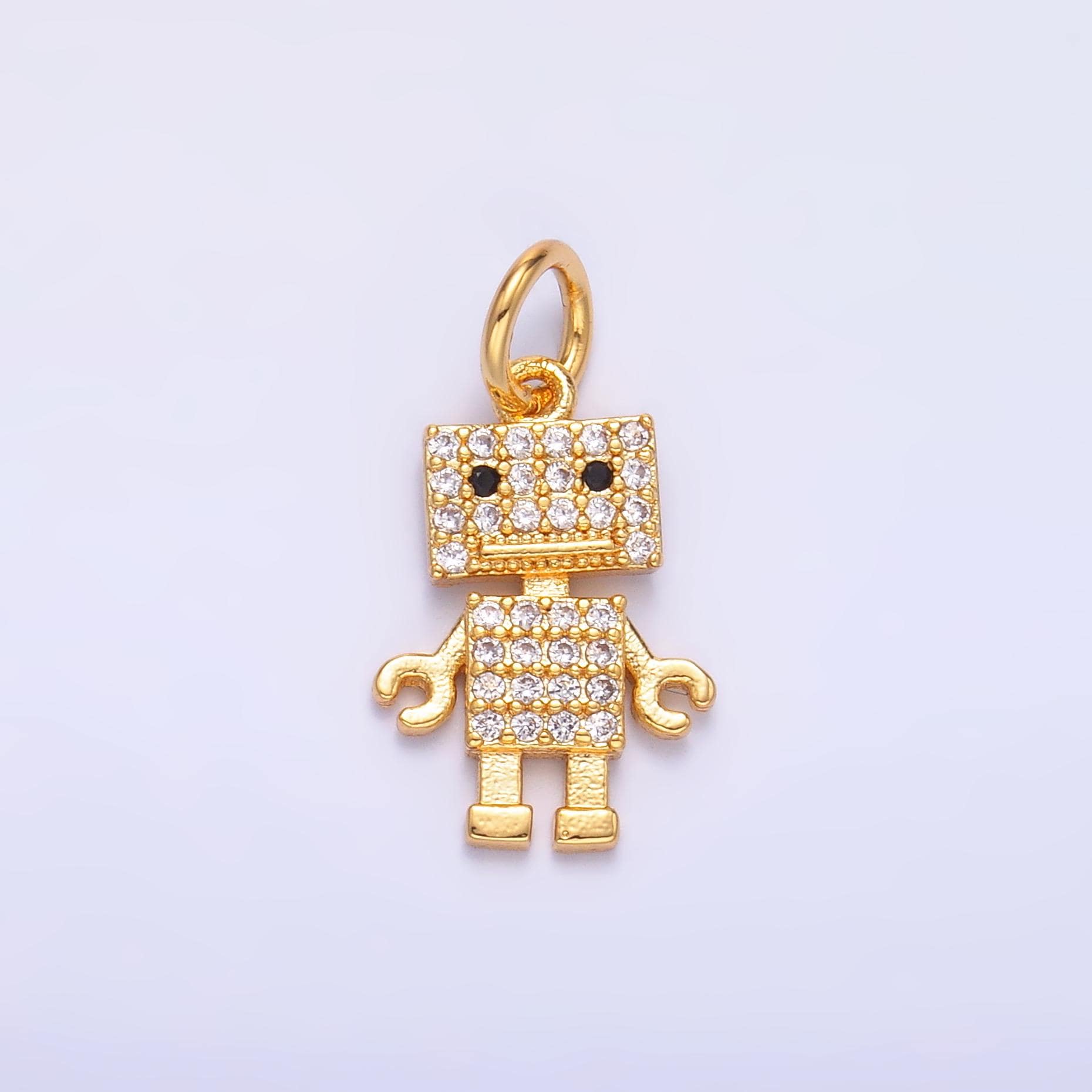 Mini CZ gold robot charms 3d robot jewelry for bracelet necklace earring component C019