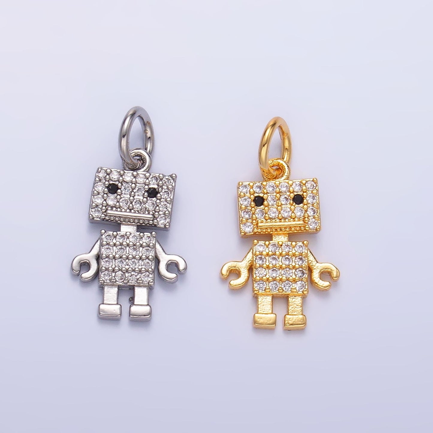 Mini CZ gold robot charms 3d robot jewelry for bracelet necklace earring component C019