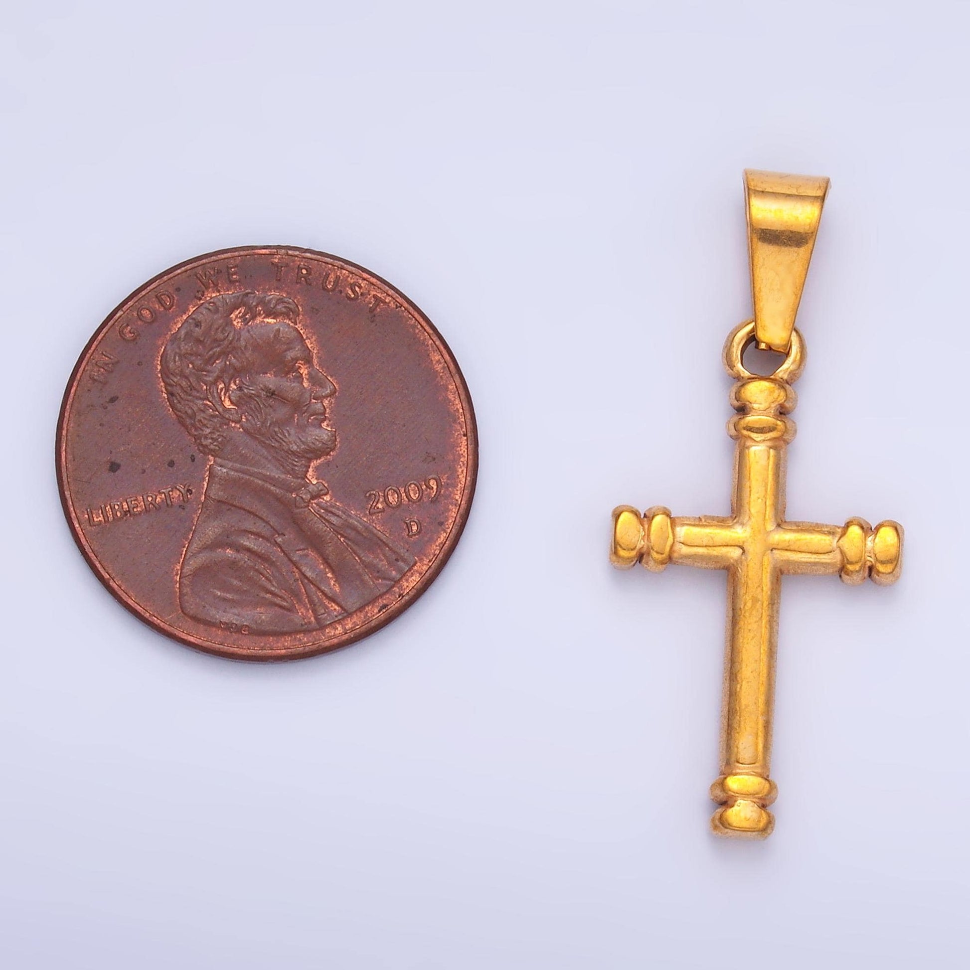 PVD Gold Plating Stainless Steel Cross Charm Religious Jewelry Making Supply | P-1548