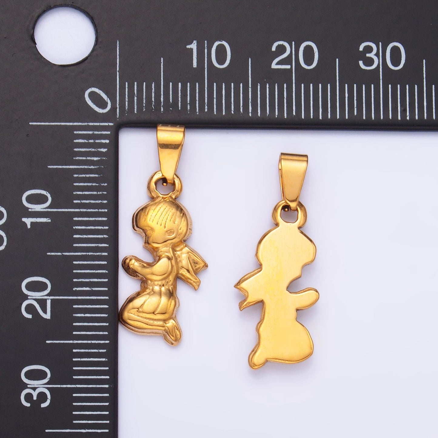 PVD Gold Stainless Steel Angel Charm Religious Jewelry Making Supply | P-1550