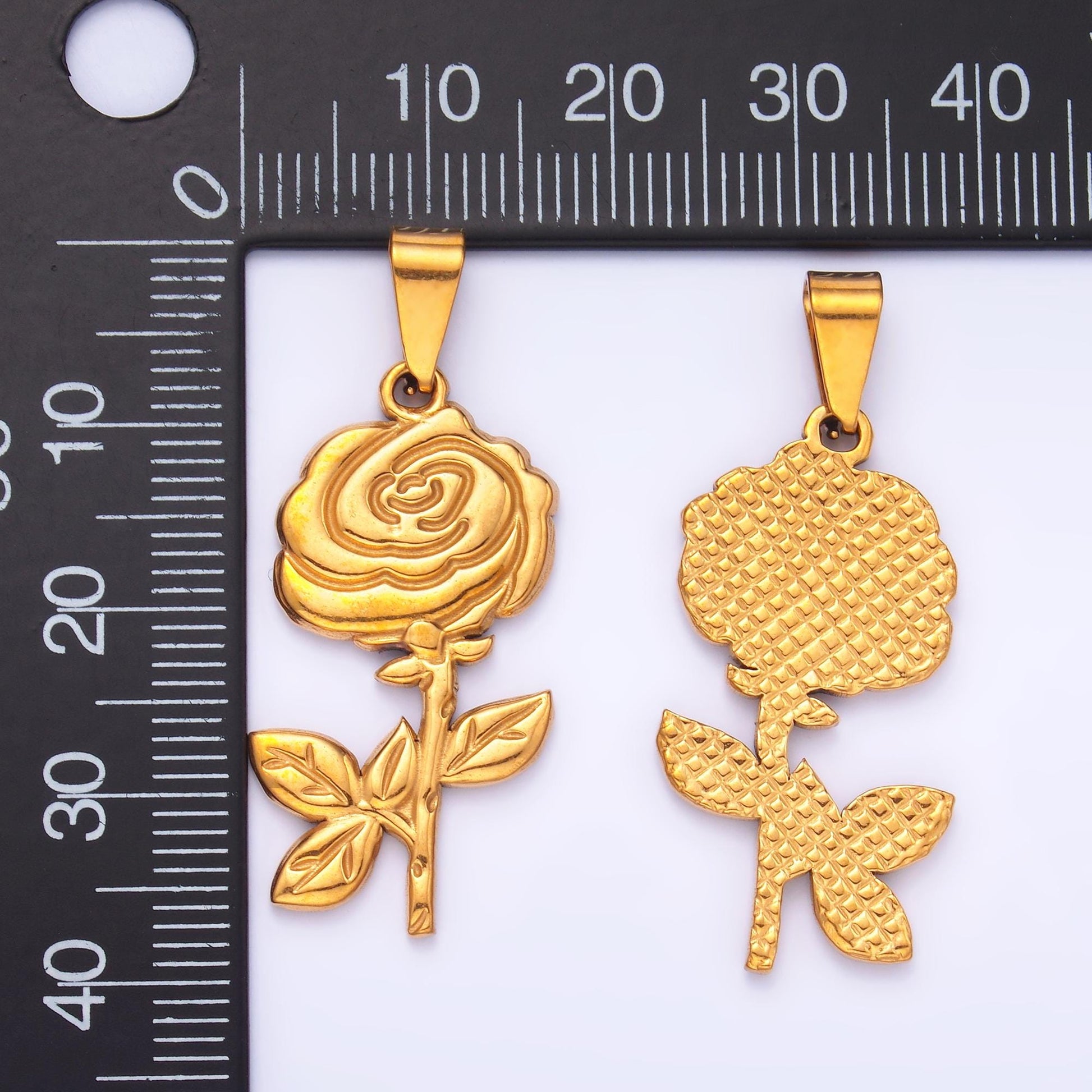 PVD Gold Stainless Steel Rose Flower Charm Floral Jewelry Making Supply | P-1551