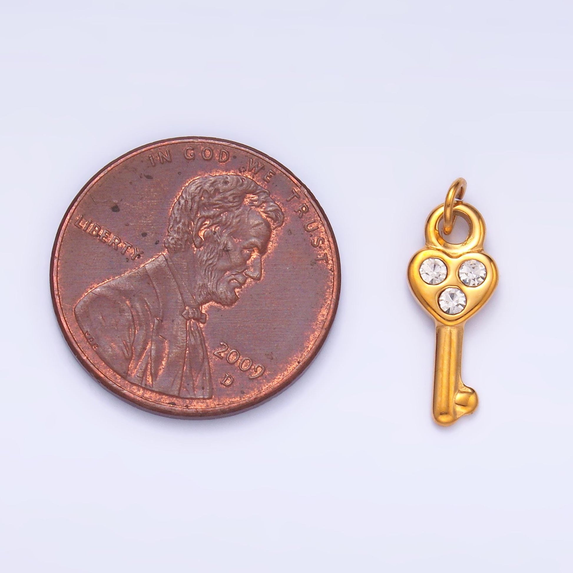 Mini PVD Gold Stainless Steel KEY Heart Charm Love Jewelry Making Supply | P-1221