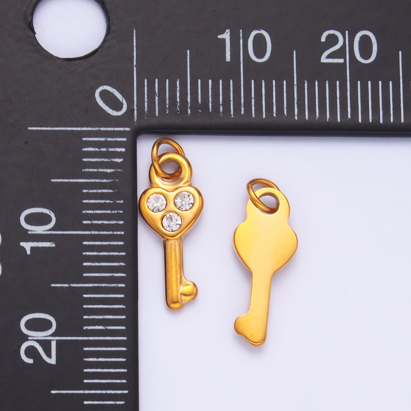 Mini PVD Gold Stainless Steel KEY Heart Charm Love Jewelry Making Supply | P-1221