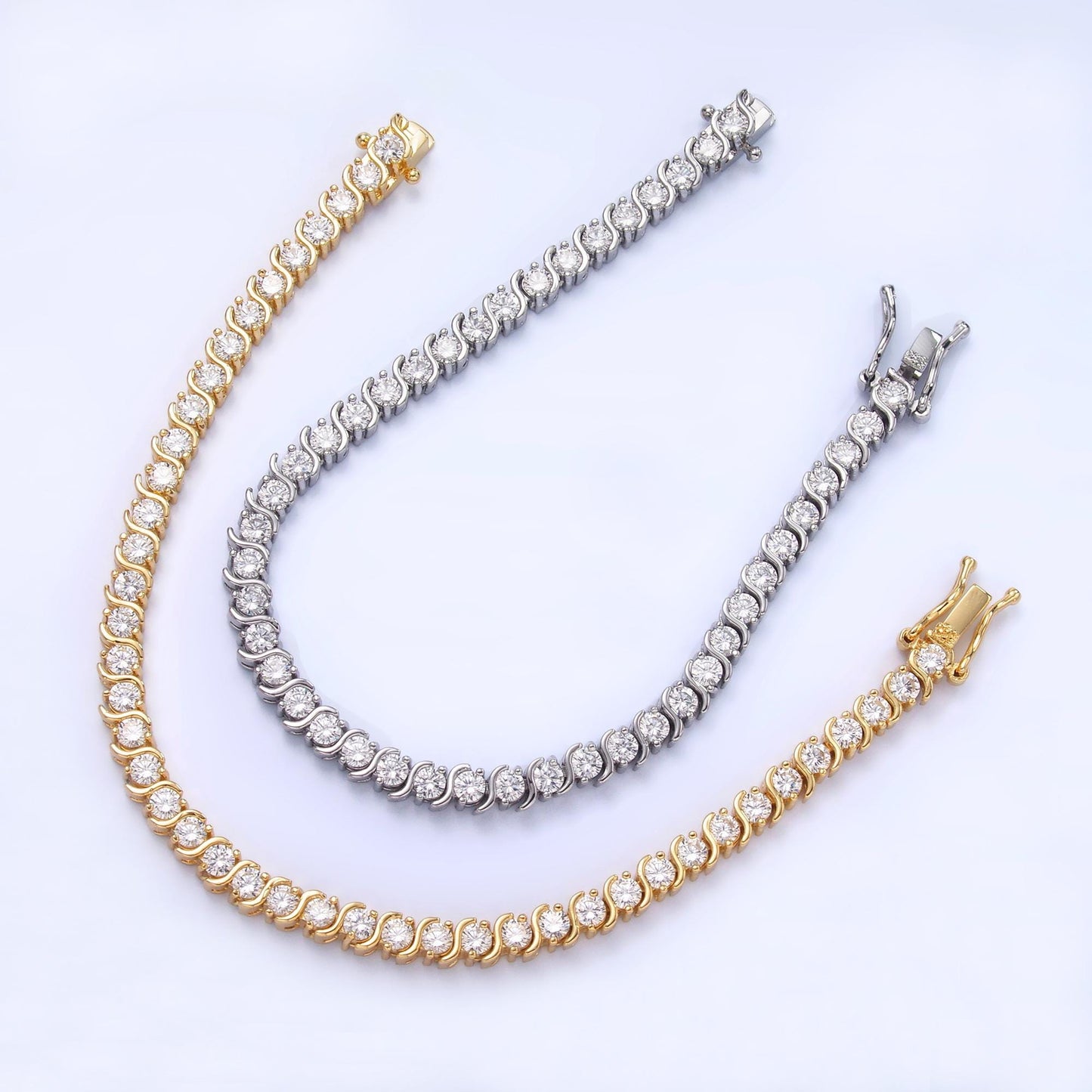 Dainty Swirl CZ Tennis Bracelet, Gold Tennis Bracelet, Cubic Zirconia Tennis Bracelet 7 inch wa-3036