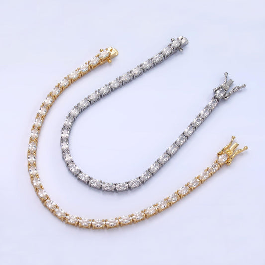 Dainty Oval CZ Tennis Bracelet, Gold Tennis Bracelet, Cubic Zirconia Tennis Bracelet 7 inch wa-3032