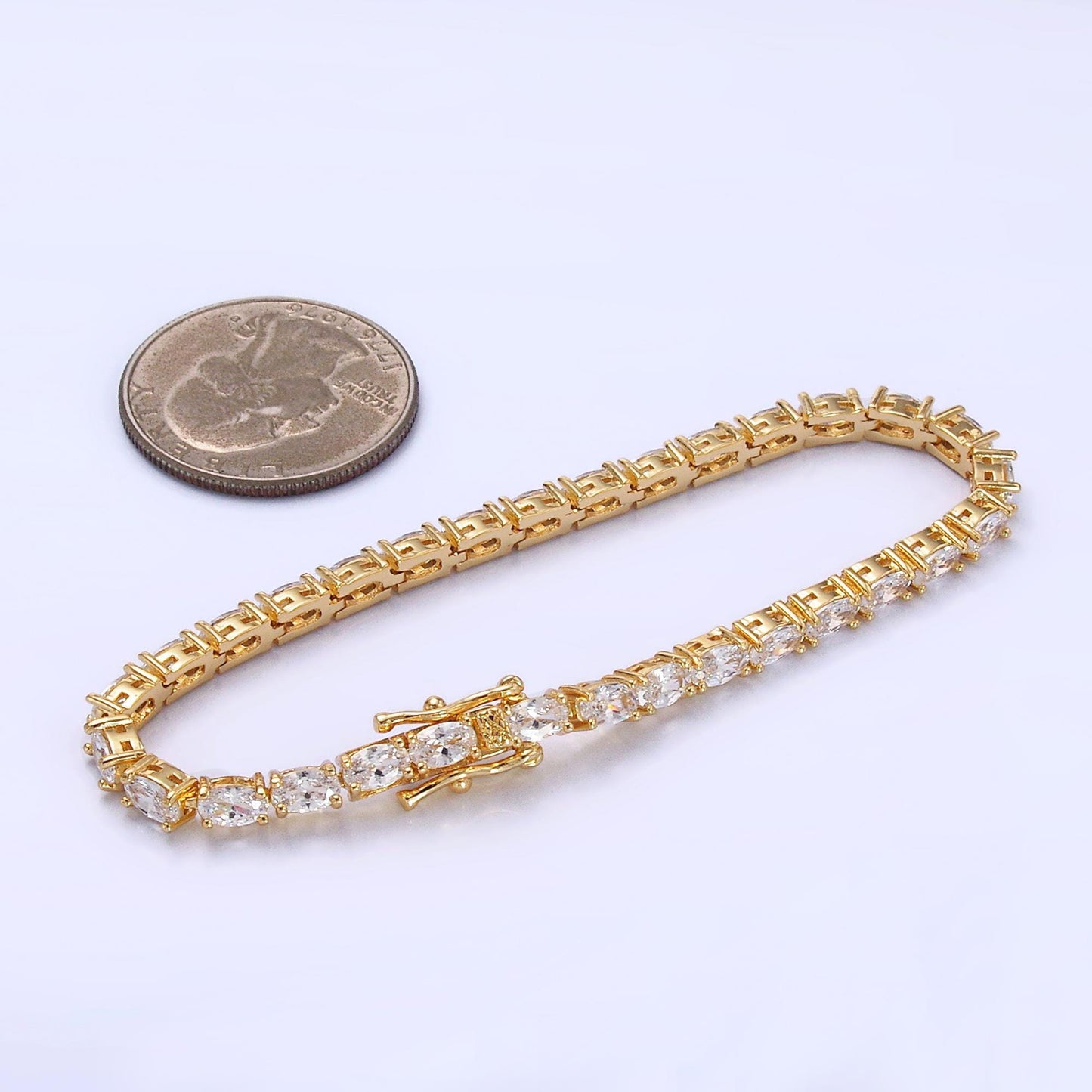 Dainty Oval CZ Tennis Bracelet, Gold Tennis Bracelet, Cubic Zirconia Tennis Bracelet 7 inch wa-3032