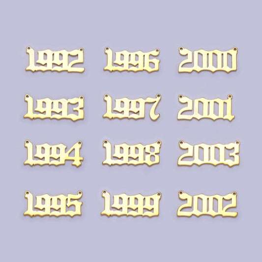 Gold filled birth year number charm connector birthday old english number link connector for personalized necklace bracelet component y690