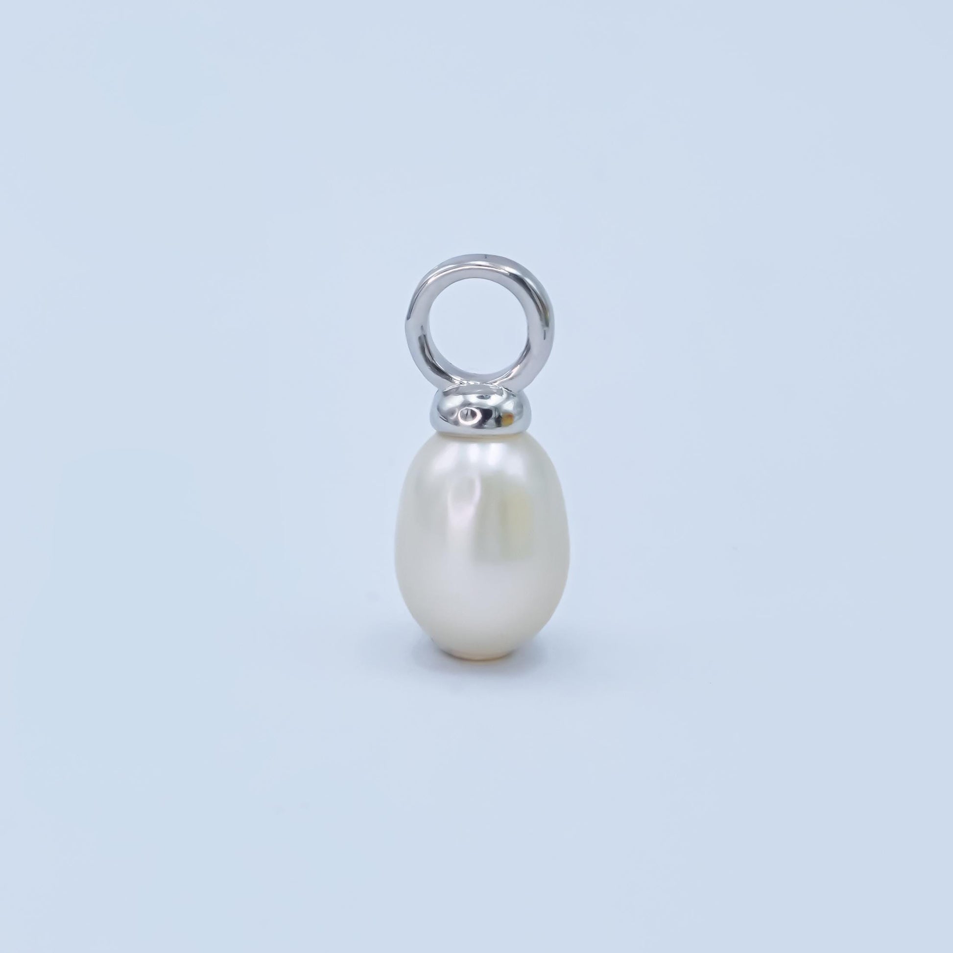 Silver 6mm White pearl oval drop pendant for Minimalist Jewelry Making Supply | P-1943