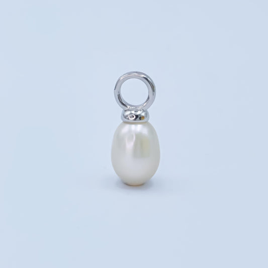 Silver 6mm White pearl oval drop pendant for Minimalist Jewelry Making Supply | P-1943