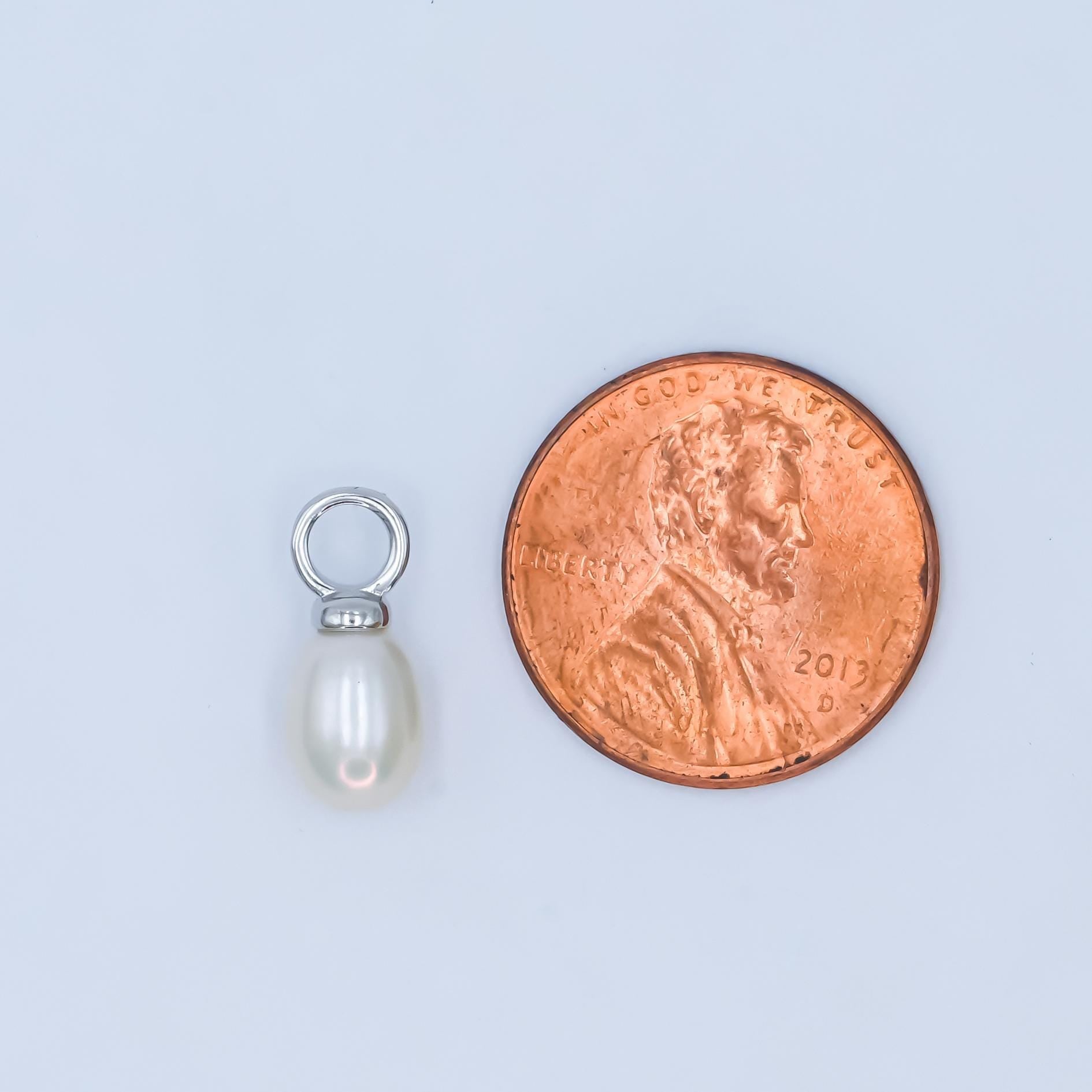 Silver 6mm White pearl oval drop pendant for Minimalist Jewelry Making Supply | P-1943