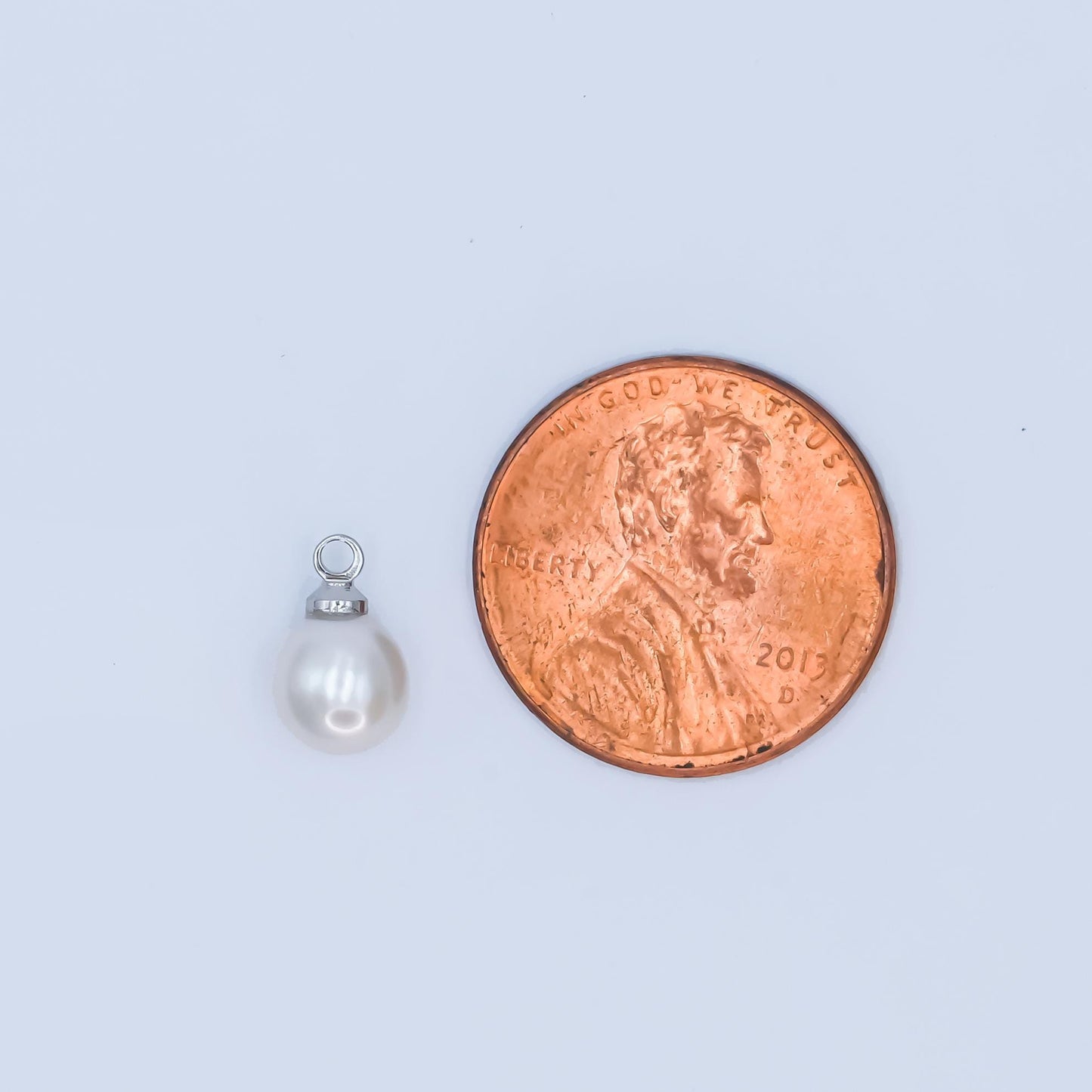 Silver 9.4x6mm White pearl oval drop pendant for Minimalist Jewelry Making Supply | P-1570