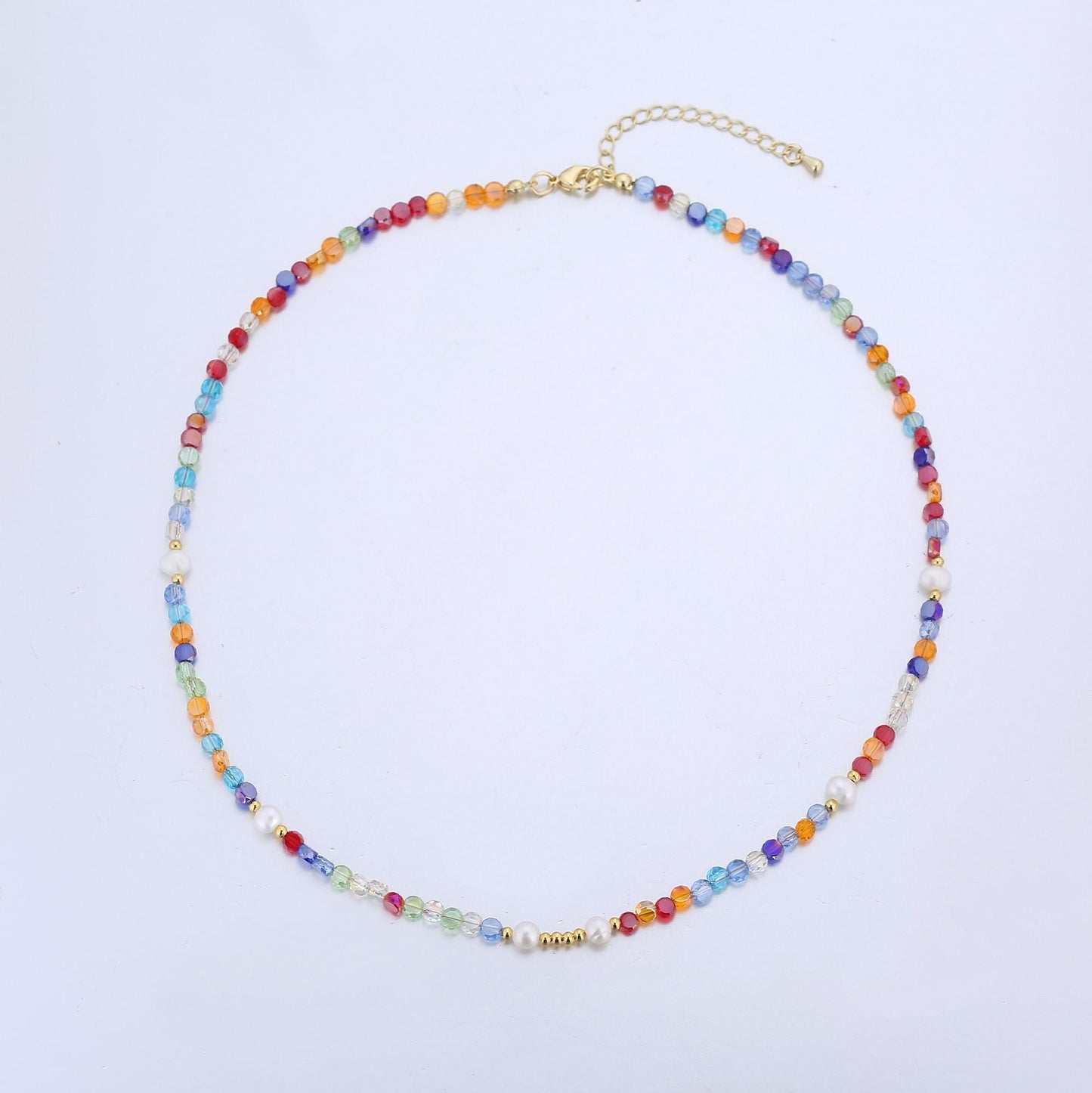 Sugar Candy Glass Bead Necklace - Handmade Beaded Necklace - Gold Filled Necklace - Bright Rainbow Necklace