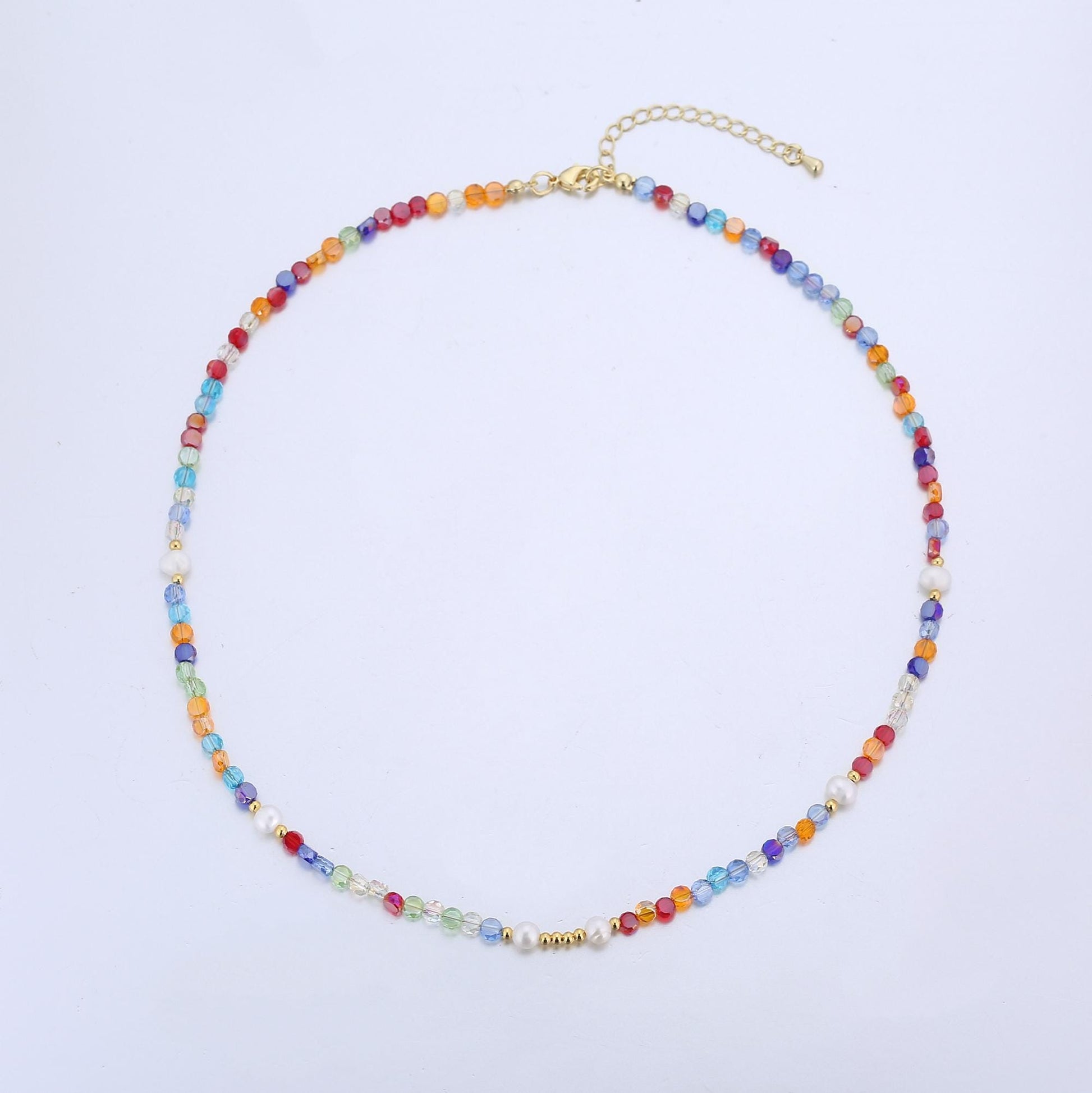 Sugar Candy Glass Bead Necklace - Handmade Beaded Necklace - Gold Filled Necklace - Bright Rainbow Necklace