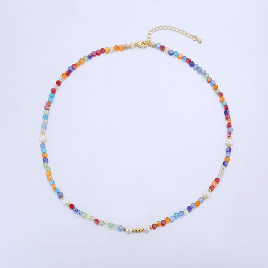 Sugar Candy Glass Bead Necklace - Handmade Beaded Necklace - Gold Filled Necklace - Bright Rainbow Necklace