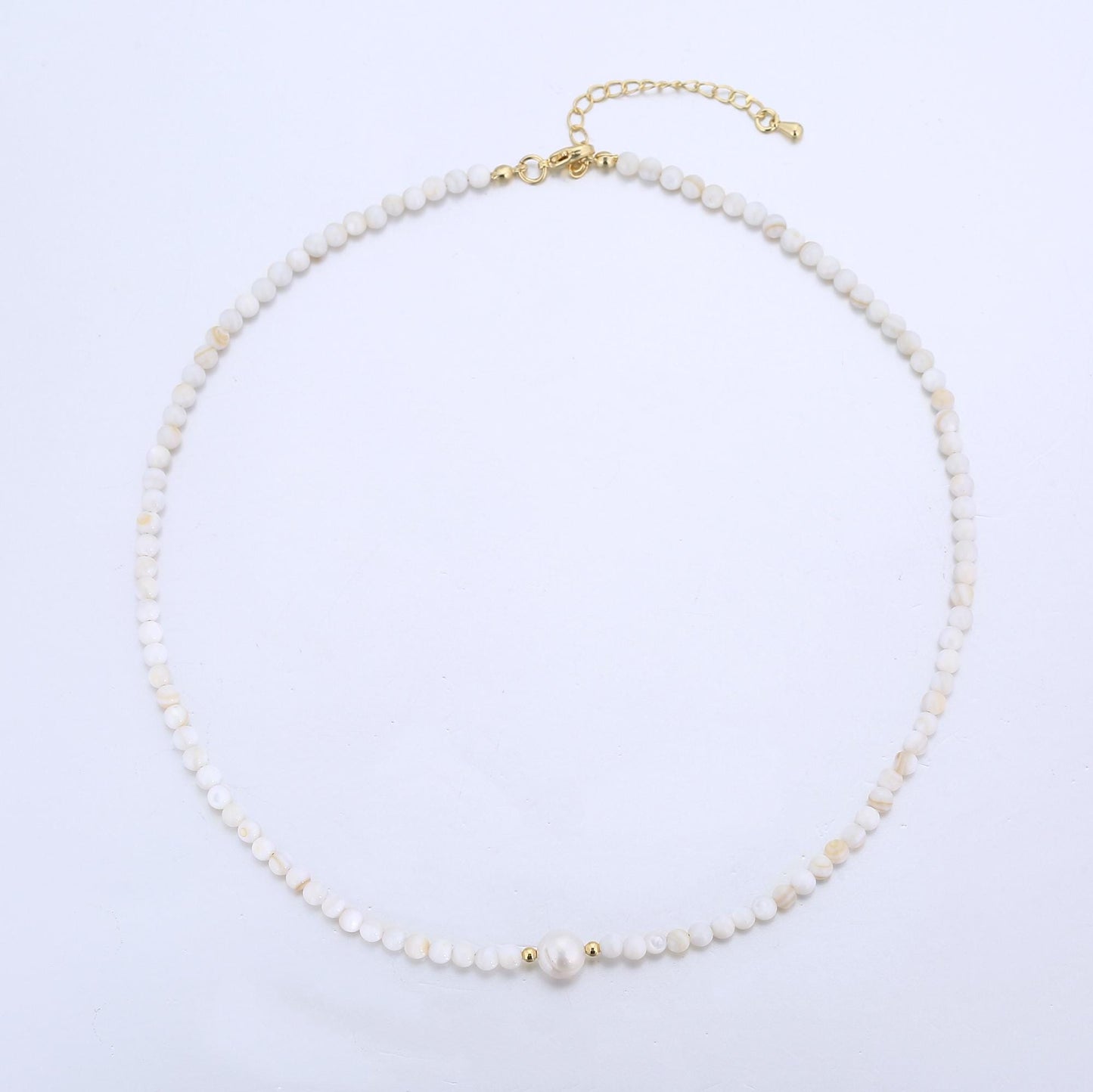 White Glass Bead Necklace - Handmade Beaded Necklace Gold Filled Necklace Bead Summer Necklace WA-2969