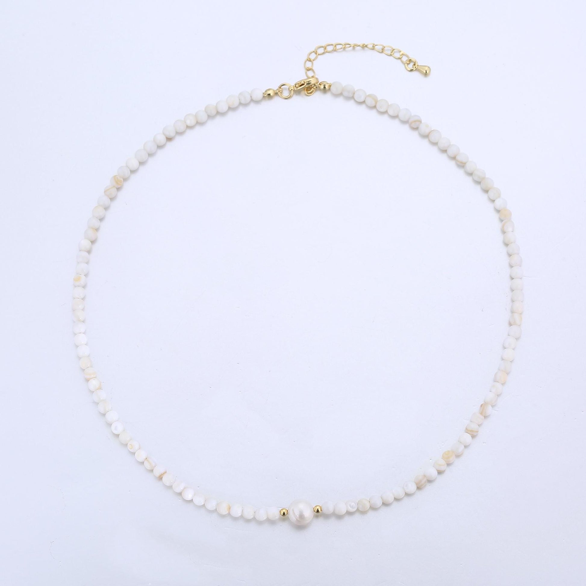 White Glass Bead Necklace - Handmade Beaded Necklace Gold Filled Necklace Bead Summer Necklace WA-2969