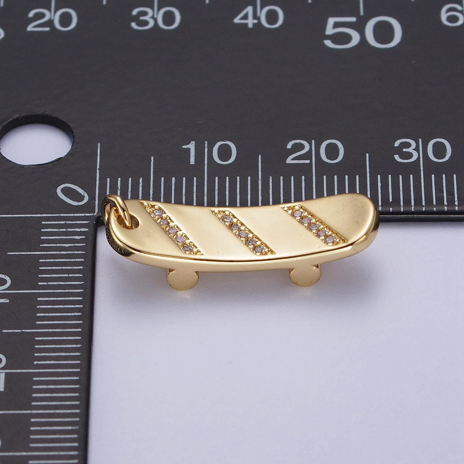 18k Gold Filled Skate board pave charm Silver board cubic zirconia pendant 23x7mm Sport jewelry outdoor activity inspired E525