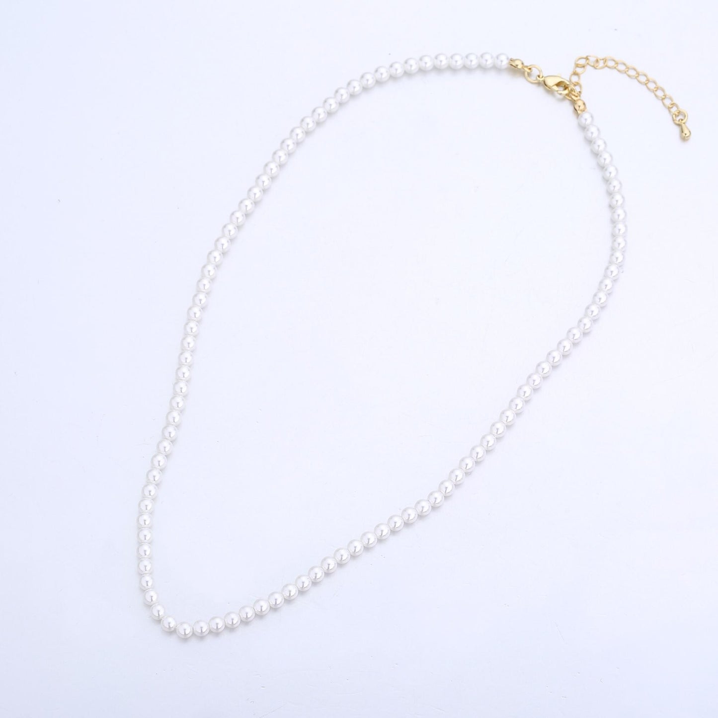 Handcrafted White Shell Pearl Necklace 17 inch + 2 inch extender for Layering minimalist Jewelry Making Supply WA2765