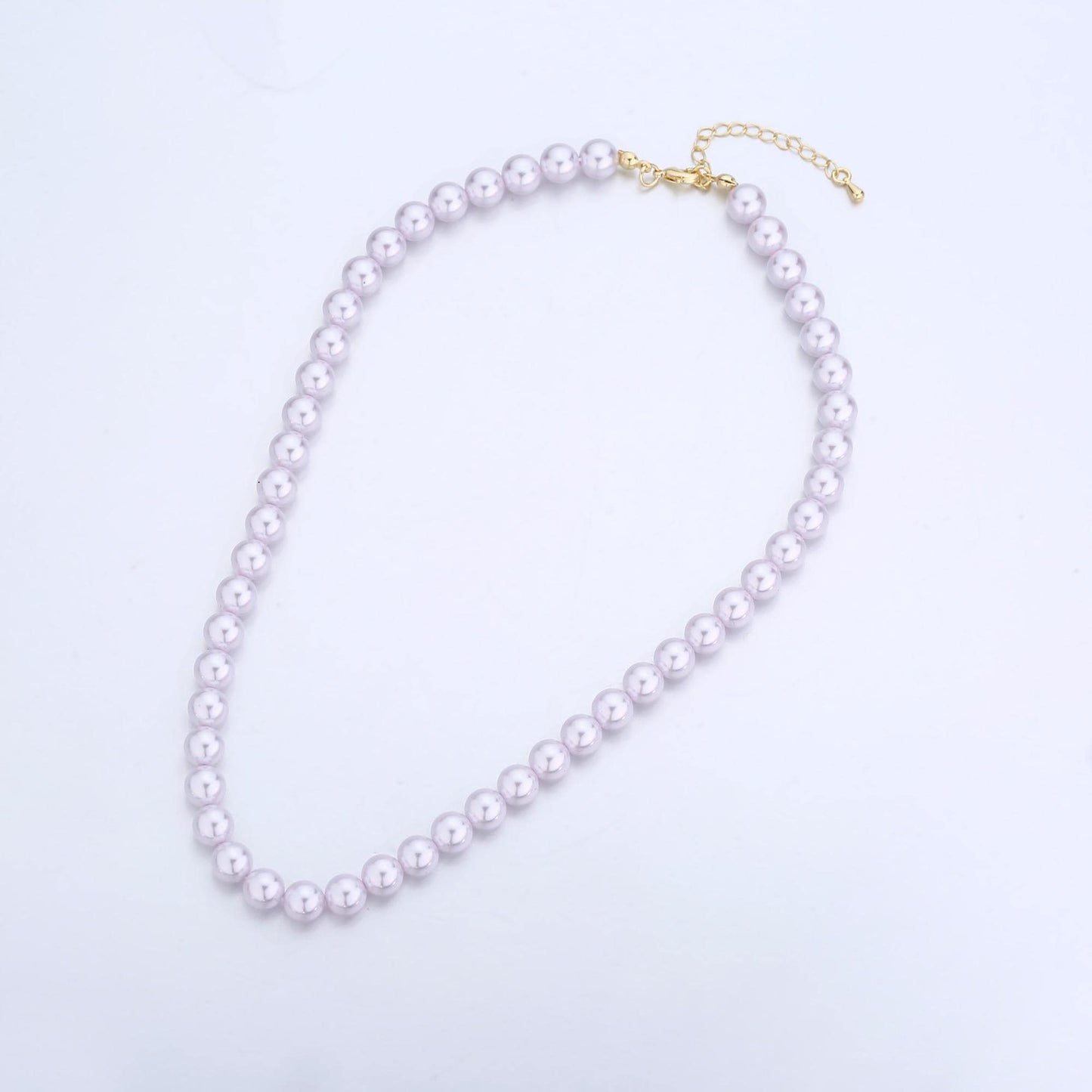 Handcrafted Lavender Shell Pearl Necklace 17 inch + 2 inch extender for Layering minimalist Jewelry Making Supply WA2780