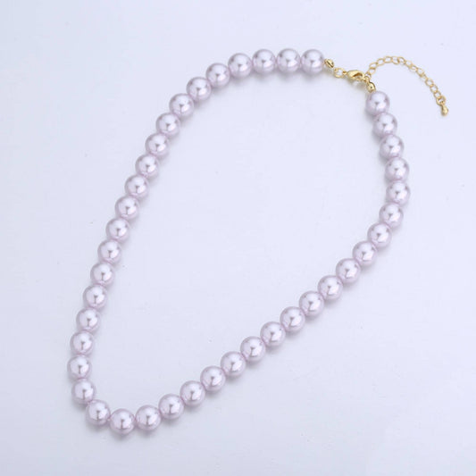 Handcrafted Lavender Shell Pearl Necklace 17 inch + 2 inch extender for Layering minimalist Jewelry Making Supply WA2780