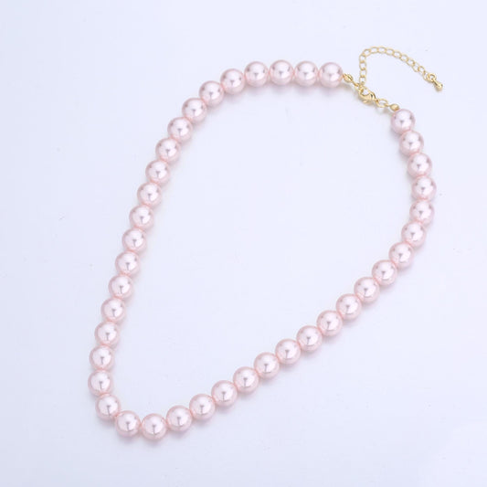 Handcrafted Soft Pink Shell Pearl Necklace 17 inch + 2 inch extender for Layering minimalist Jewelry Making Supply WA2785