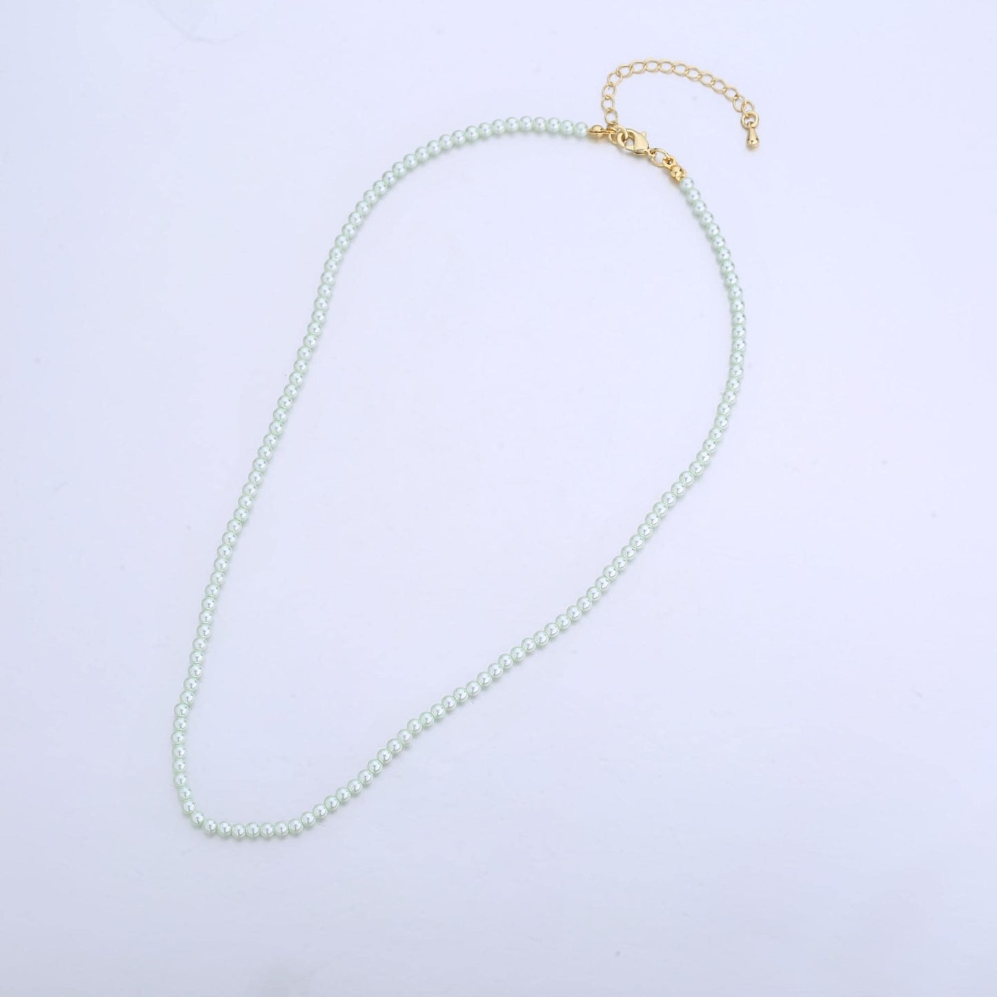 Handcrafted Soft Green Shell Pearl Necklace 17 inch + 2 inch extender for Layering minimalist Jewelry Making Supply WA2800