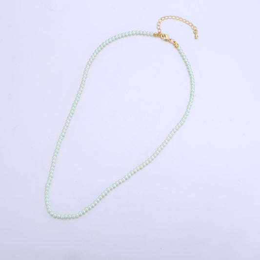 Handcrafted Soft Blue Shell Pearl Necklace 17 inch + 2 inch extender for Layering minimalist Jewelry Making Supply WA2800