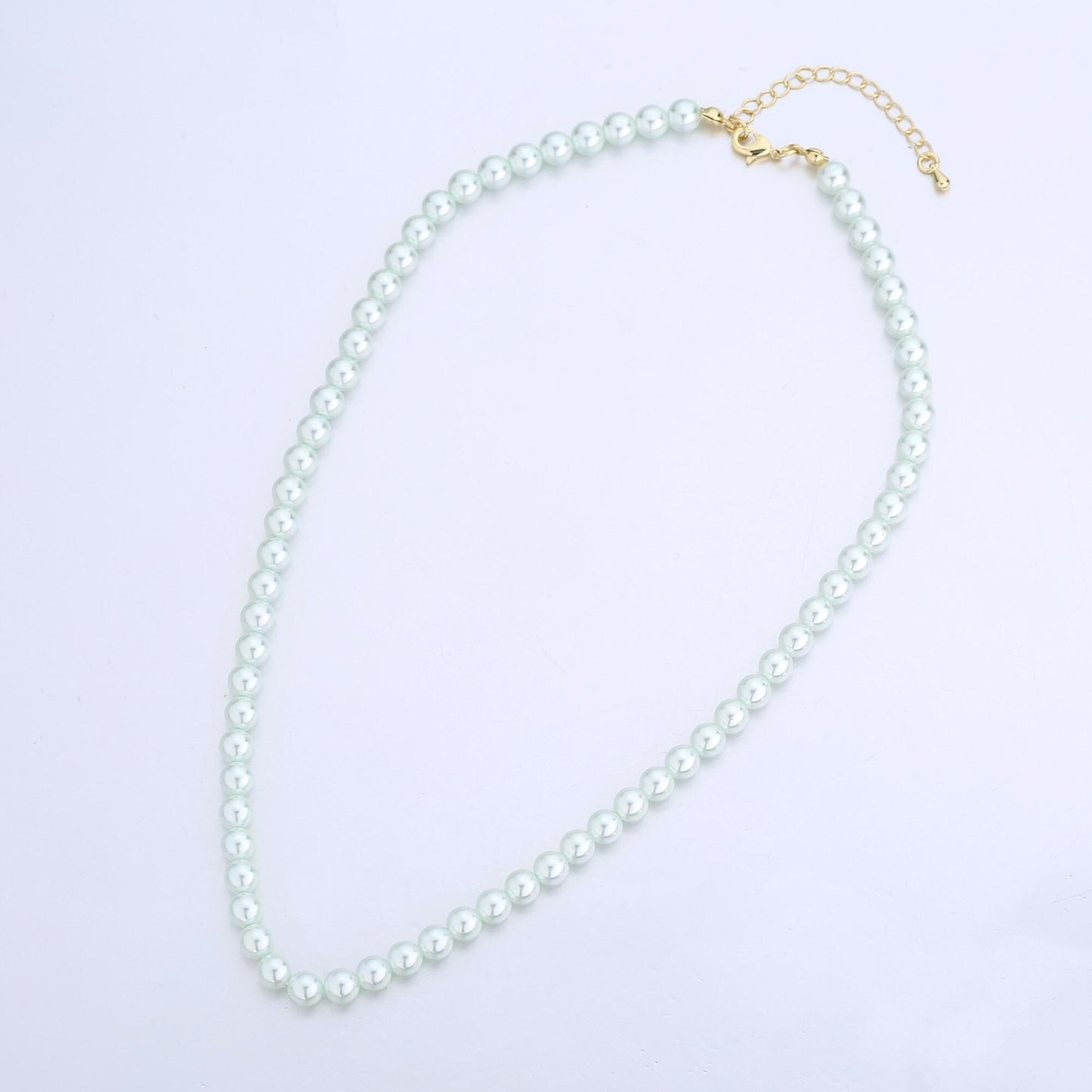 Handcrafted Soft Green Shell Pearl Necklace 17 inch + 2 inch extender for Layering minimalist Jewelry Making Supply WA2800