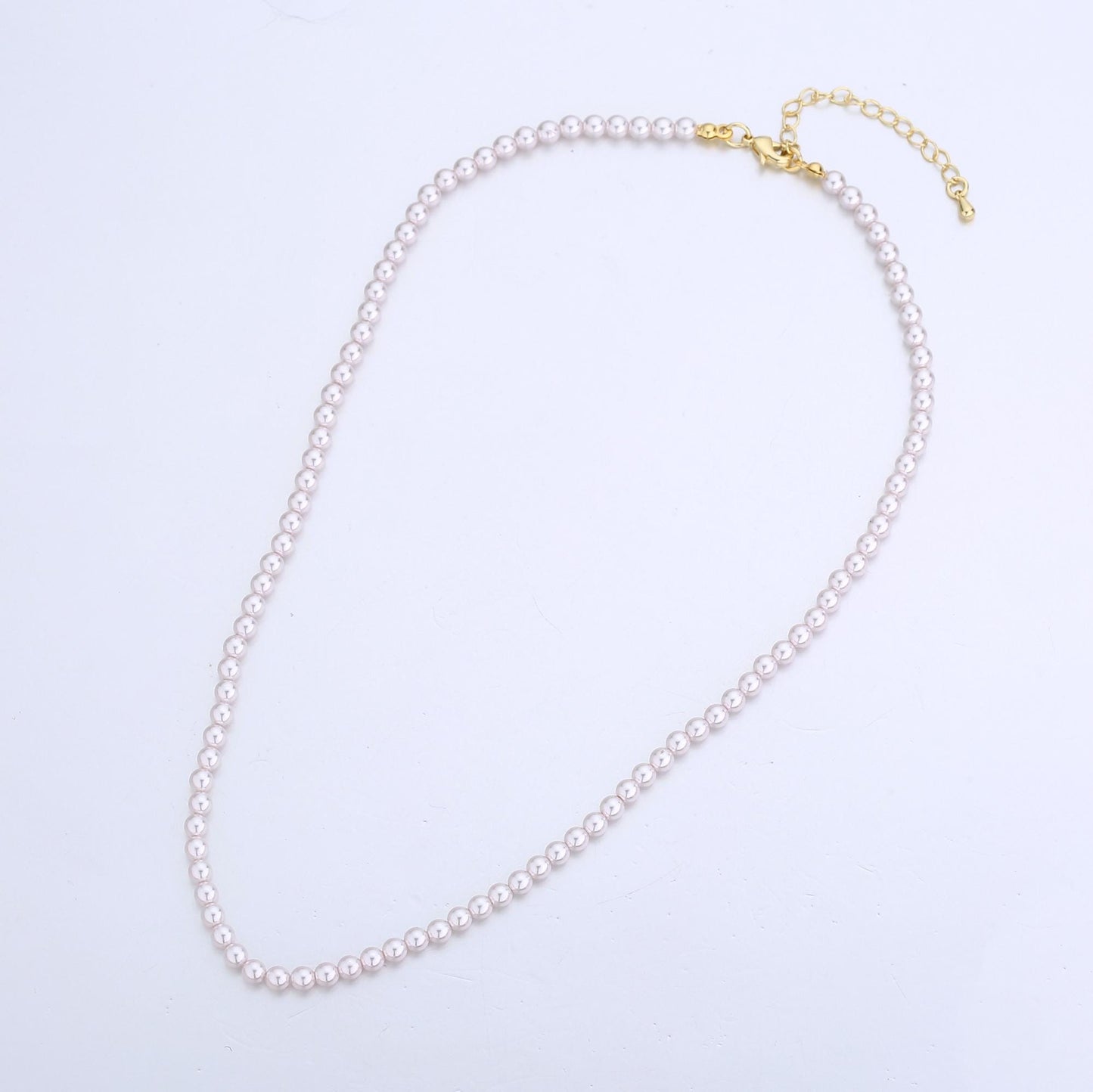 Handcrafted Pink Pale Shell Pearl Necklace 17 inch + 2 inch extender for Layering minimalist Jewelry Making Supply WA2821