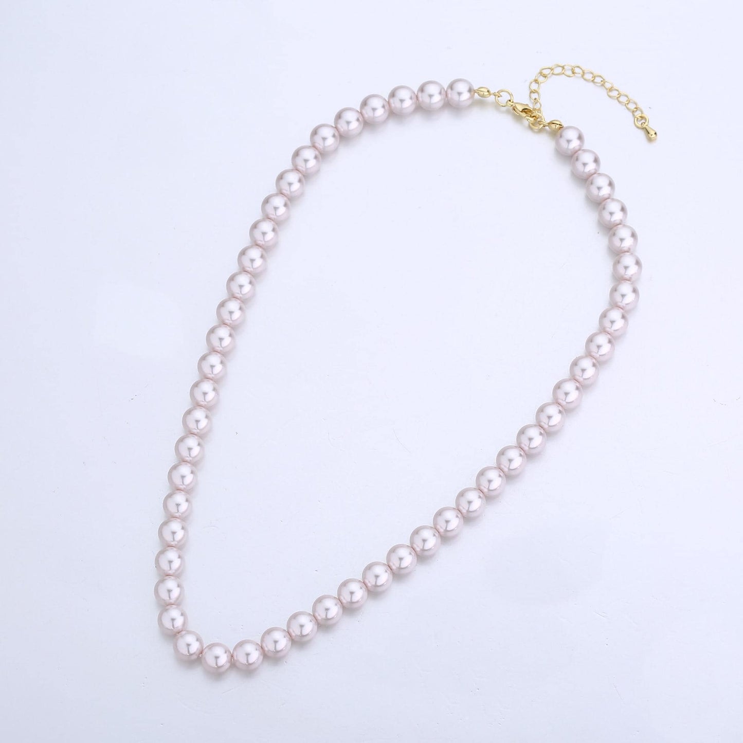 Handcrafted Pink Pale Shell Pearl Necklace 17 inch + 2 inch extender for Layering minimalist Jewelry Making Supply WA2821