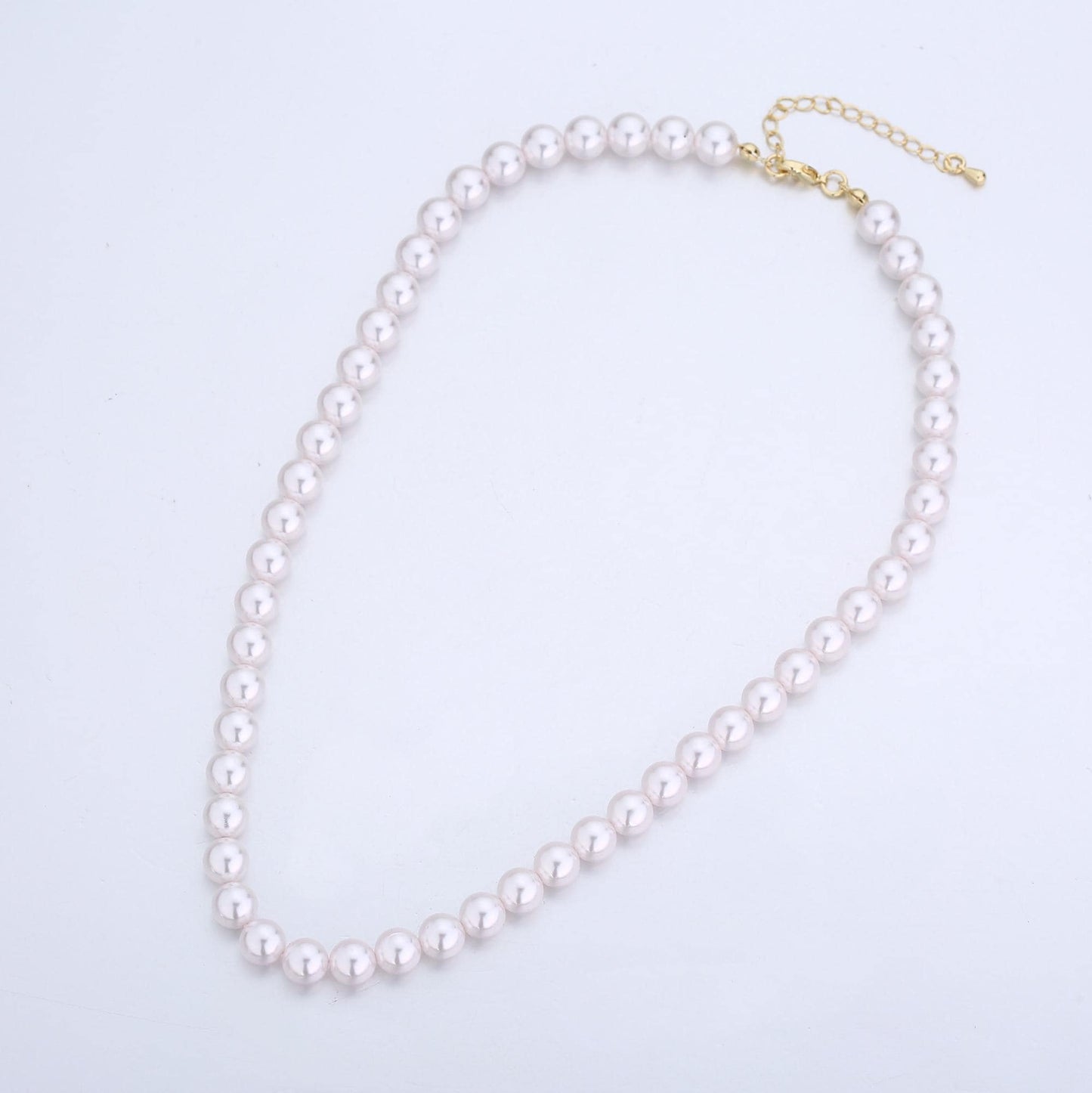 Handcrafted Pale Purple Shell Pearl Necklace 17 inch + 2 inch extender for Layering minimalist Jewelry Making Supply WA2838