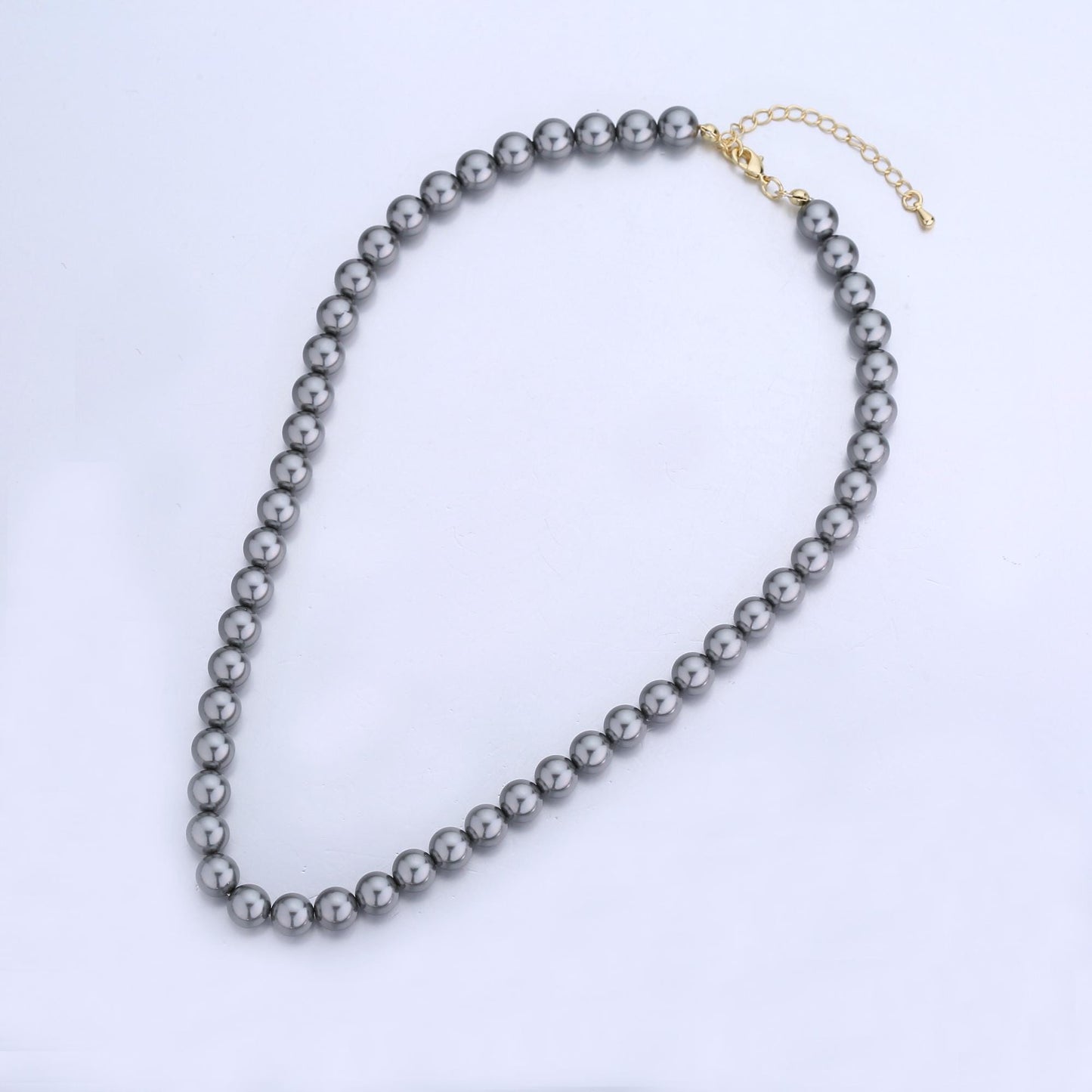 Handcrafted Dark Grey Shell Pearl Necklace 17 inch + 2 inch extender for Layering minimalist Jewelry Making Supply WA2843