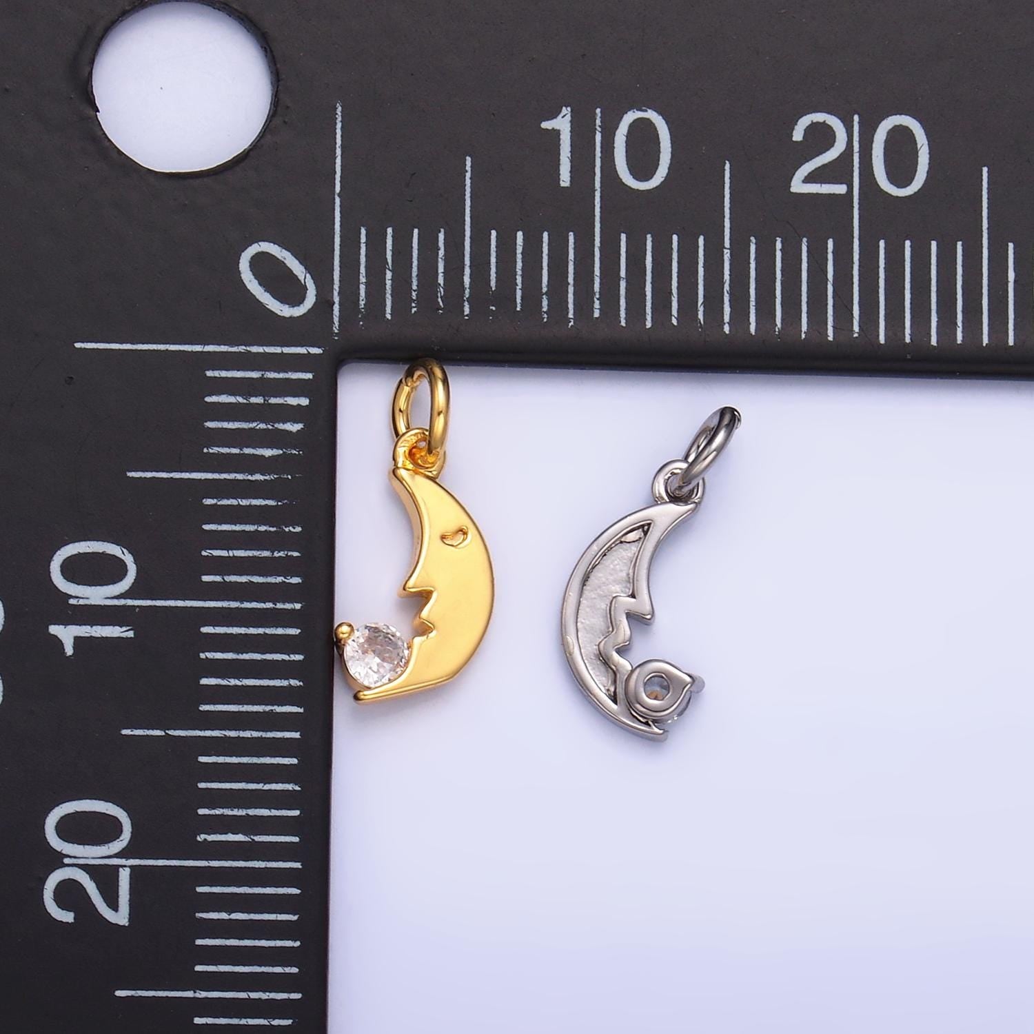 Gold Sleepy moon charm crescent moon celestial charm for jewelry making W-834