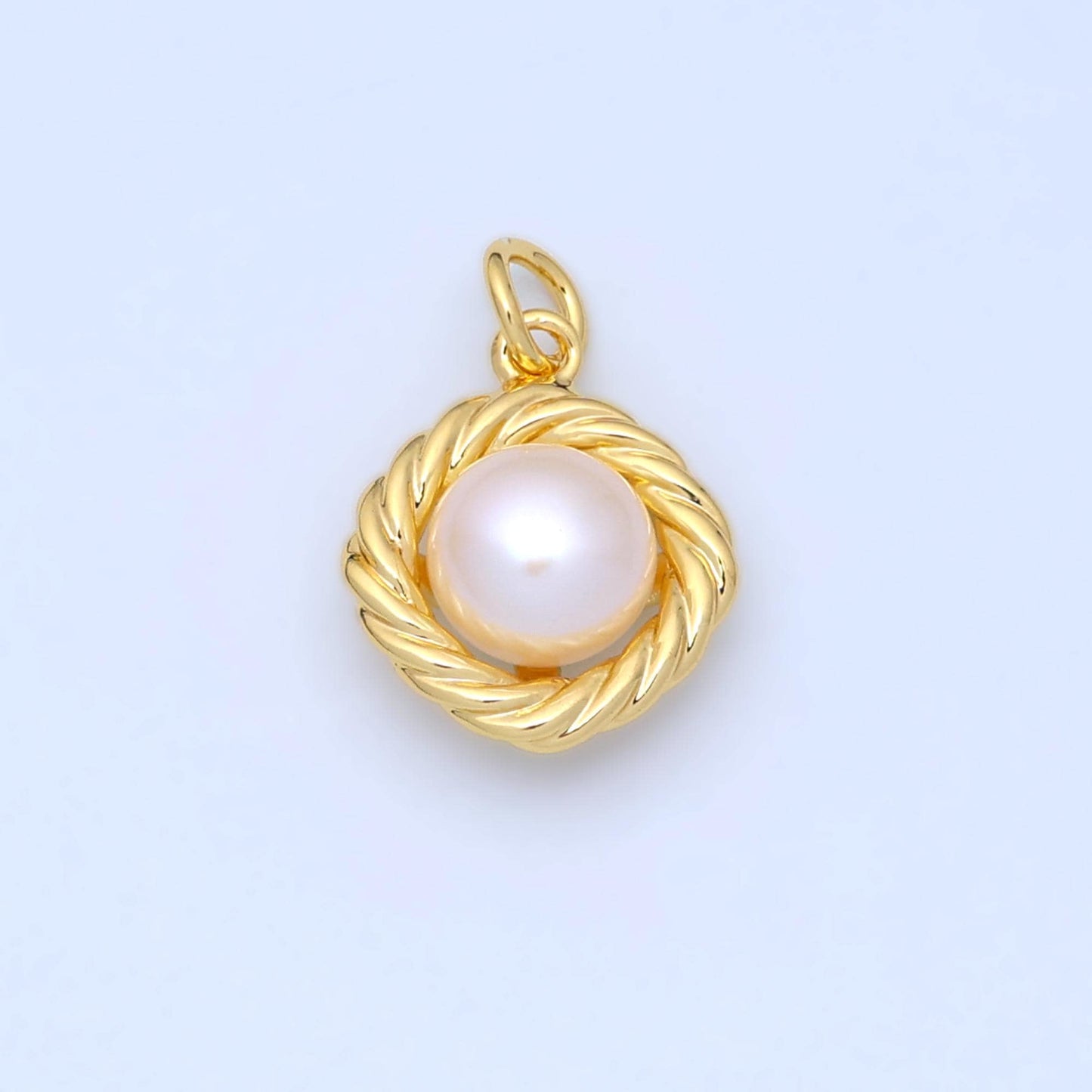 Shell Pearl Round Pearl Charm in 24k Gold Filled Pendant Twisted Charm Bracelet Necklace Minimalist Jewelry N-027