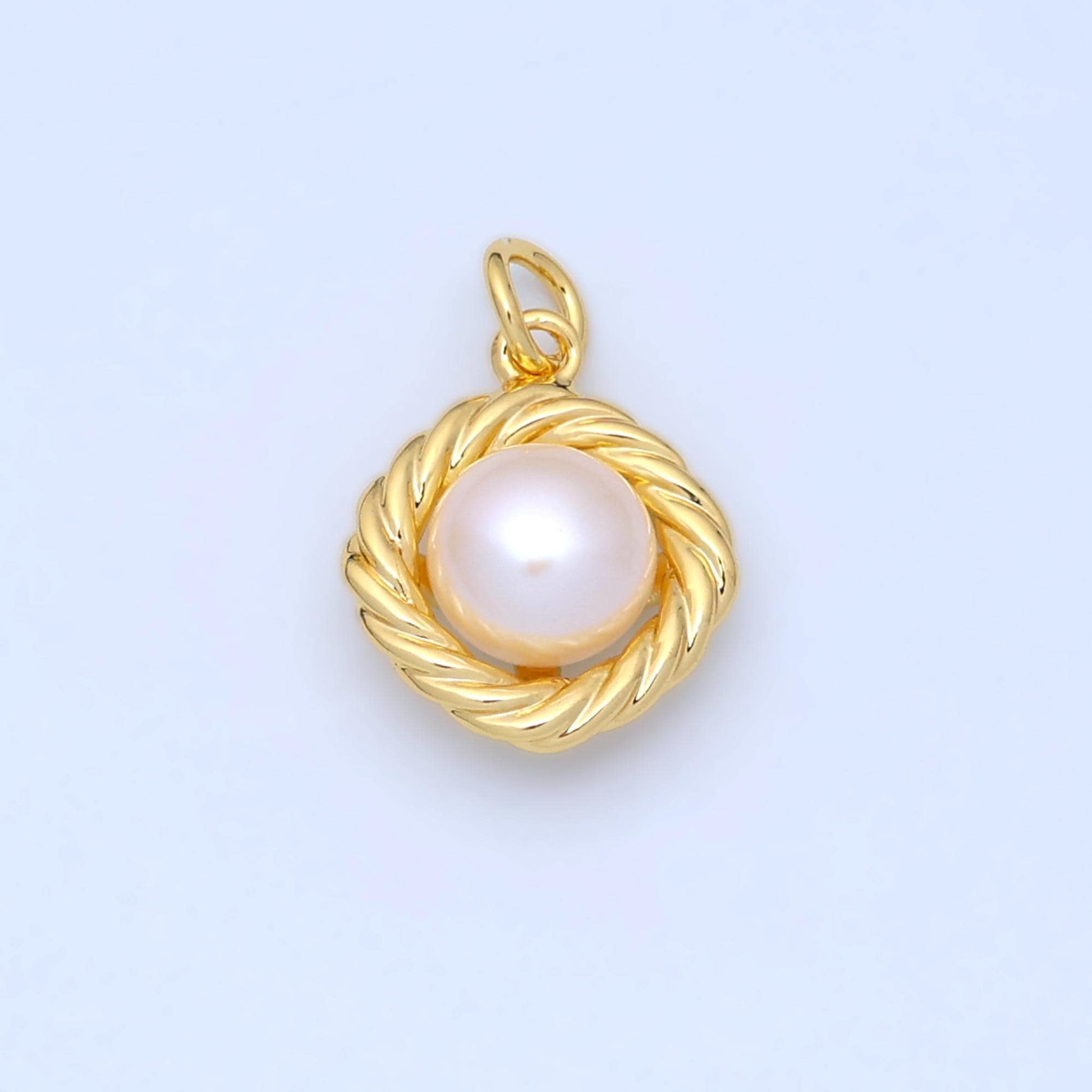 Shell Pearl Round Pearl Charm in 24k Gold Filled Pendant Twisted Charm Bracelet Necklace Minimalist Jewelry N-027