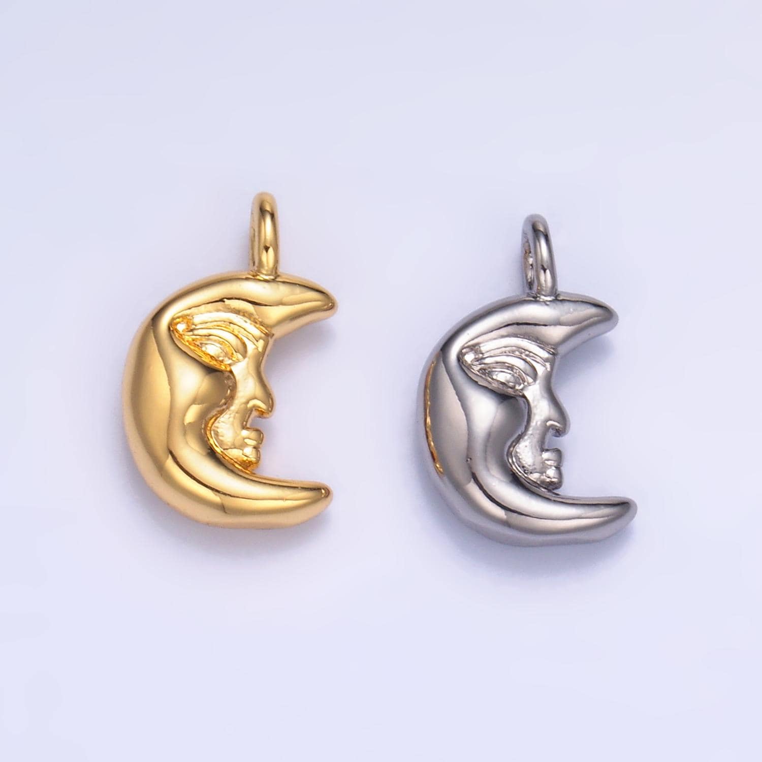 Mini Gold Moon Face charm crescent moon celestial charm for jewelry making W-833