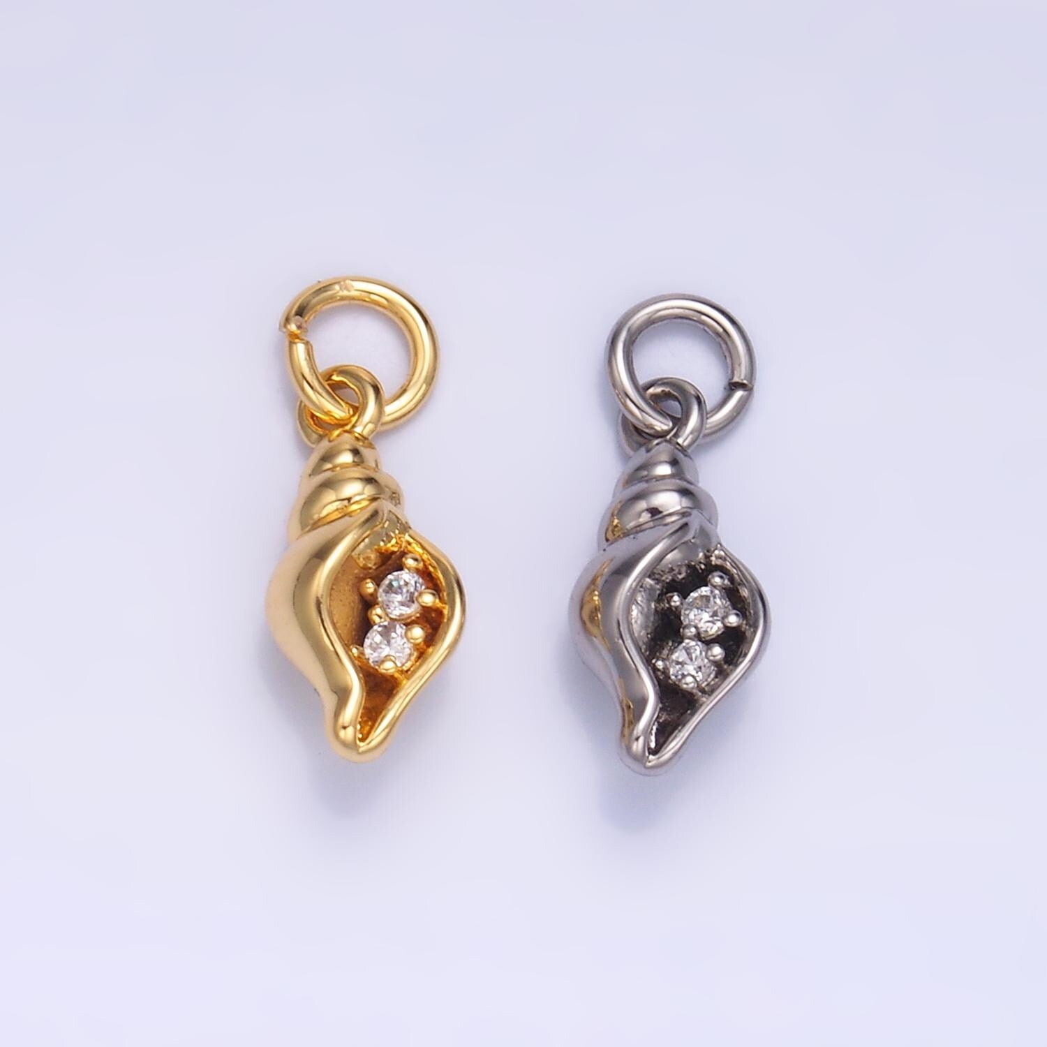 Mini Gold Clam Shell Charm Silver Beach Charm W878