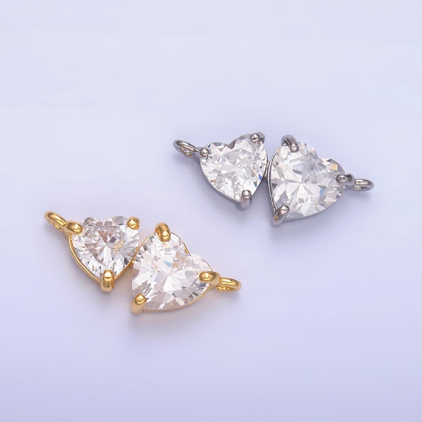 Gold micro pave love jewelry dainty double heart link connector floating hearts charm for bracelet necklace supply Y003