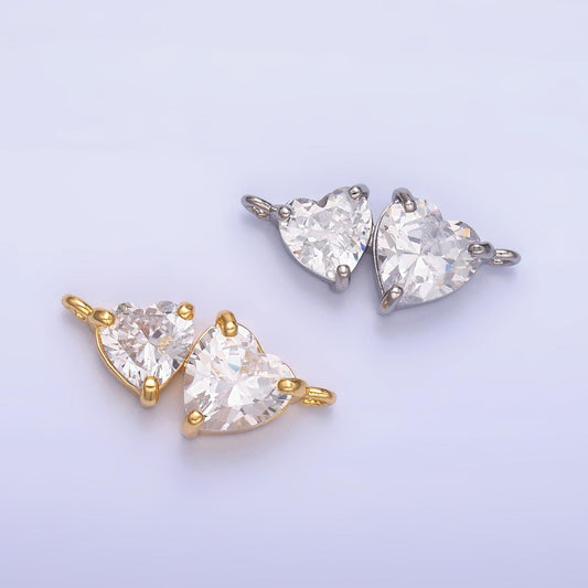 Gold micro pave love jewelry dainty double heart link connector floating hearts charm for bracelet necklace supply Y003