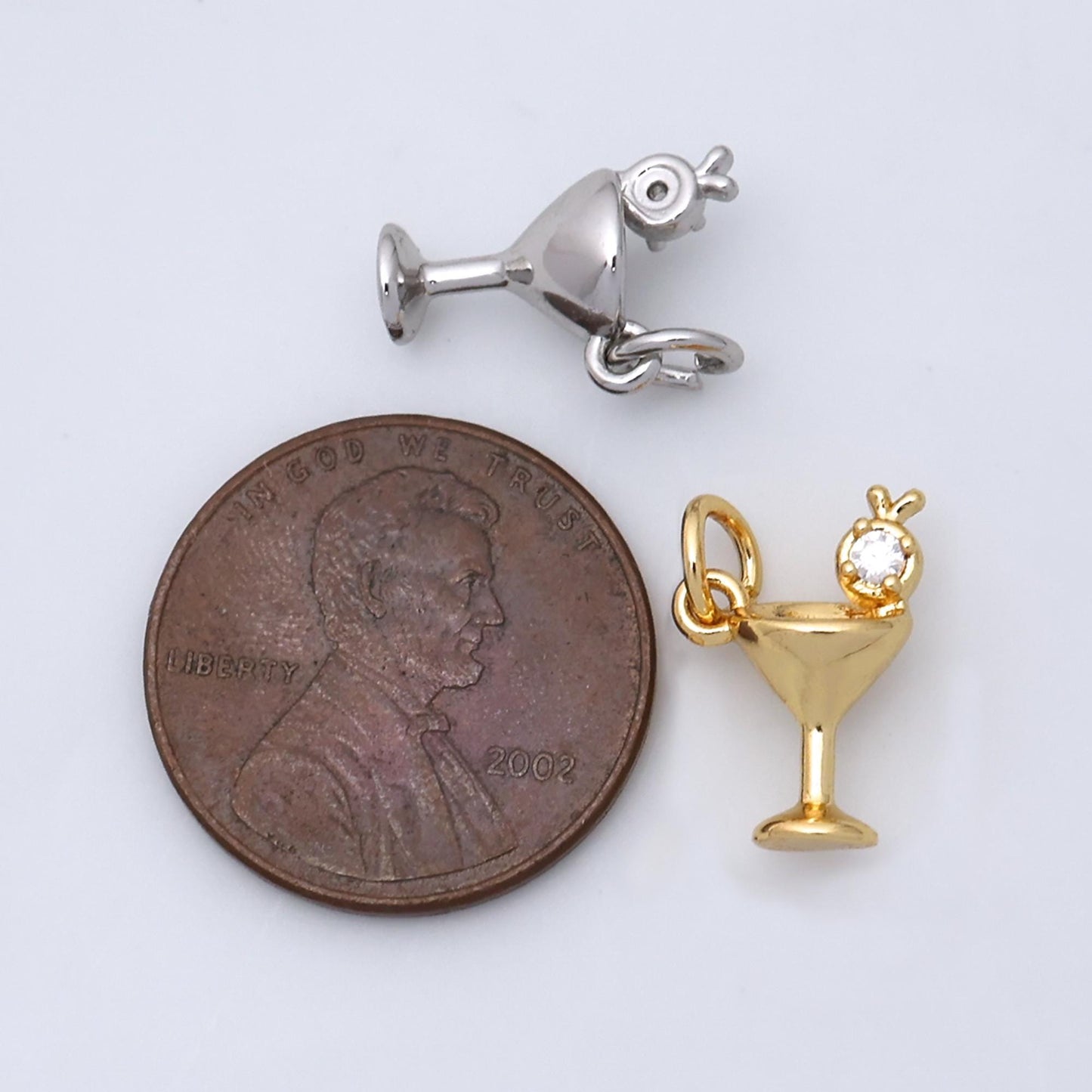 Mini Gold Filled cz martini charm with cz charm, cubic gold drink glass with micro pave pendant, silver bar wine charm pendant W-805