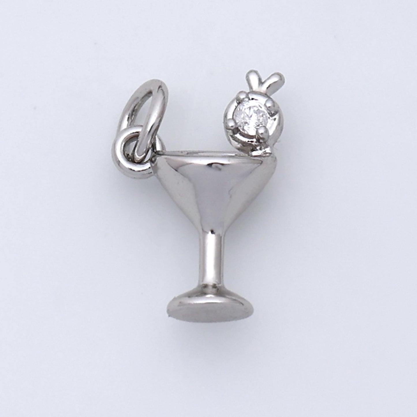 Mini Gold Filled cz martini charm with cz charm, cubic gold drink glass with micro pave pendant, silver bar wine charm pendant W-805