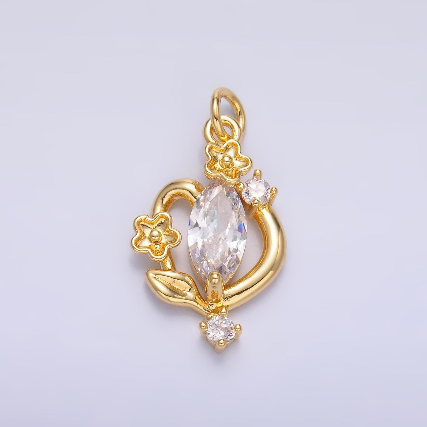 24K Gold Filled Marquise CZ Flower Mini Charm in Gold & Silver | C031