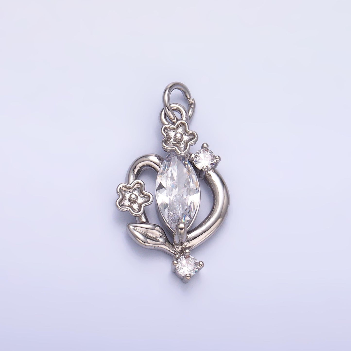 24K Gold Filled Marquise CZ Flower Mini Charm in Gold & Silver | C031